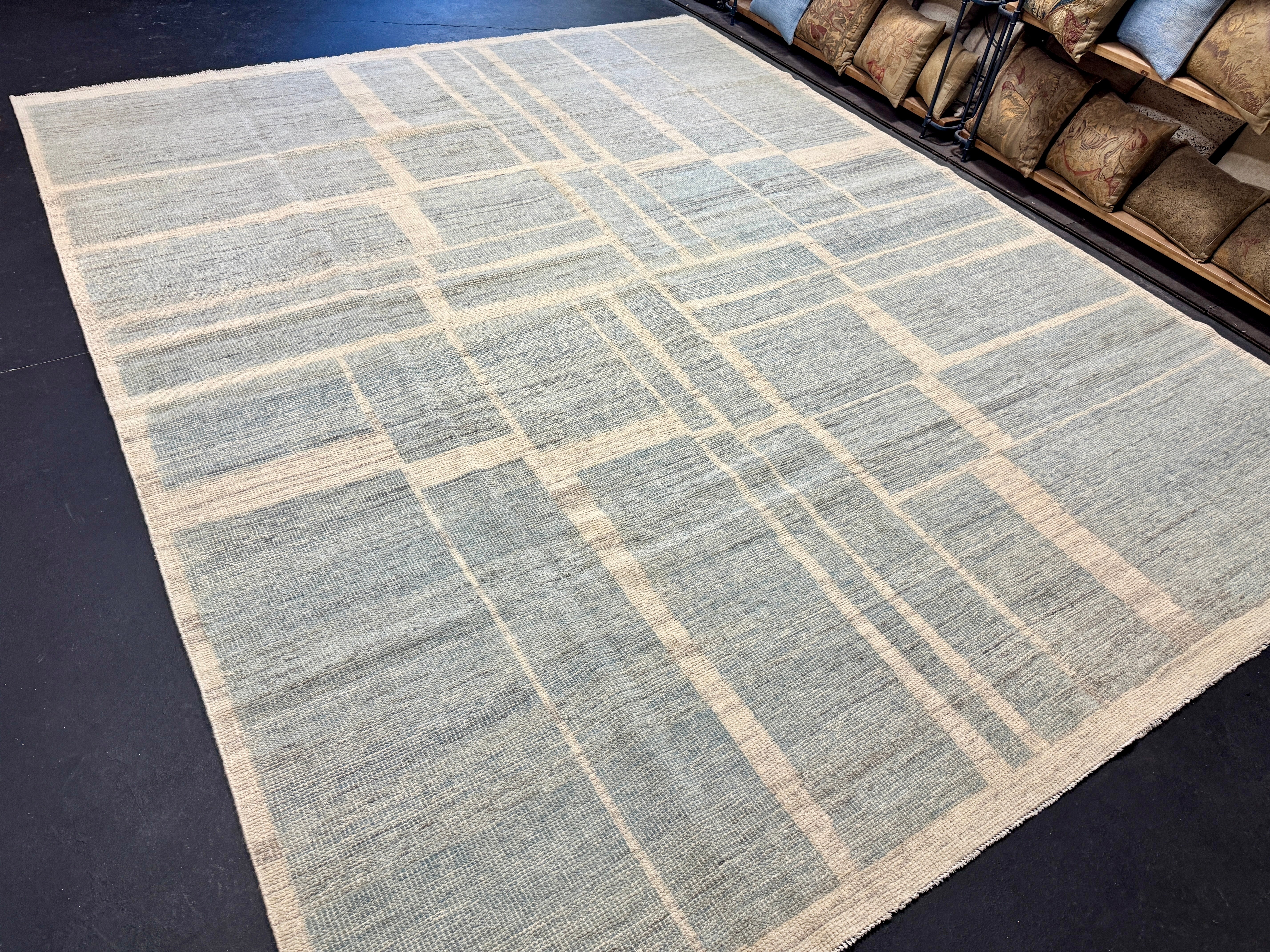 10’4 x 12’11 Moroccan Style Rug Pure Soft Organic Wool Sea Blue & Beige LB41 Linda's Barn