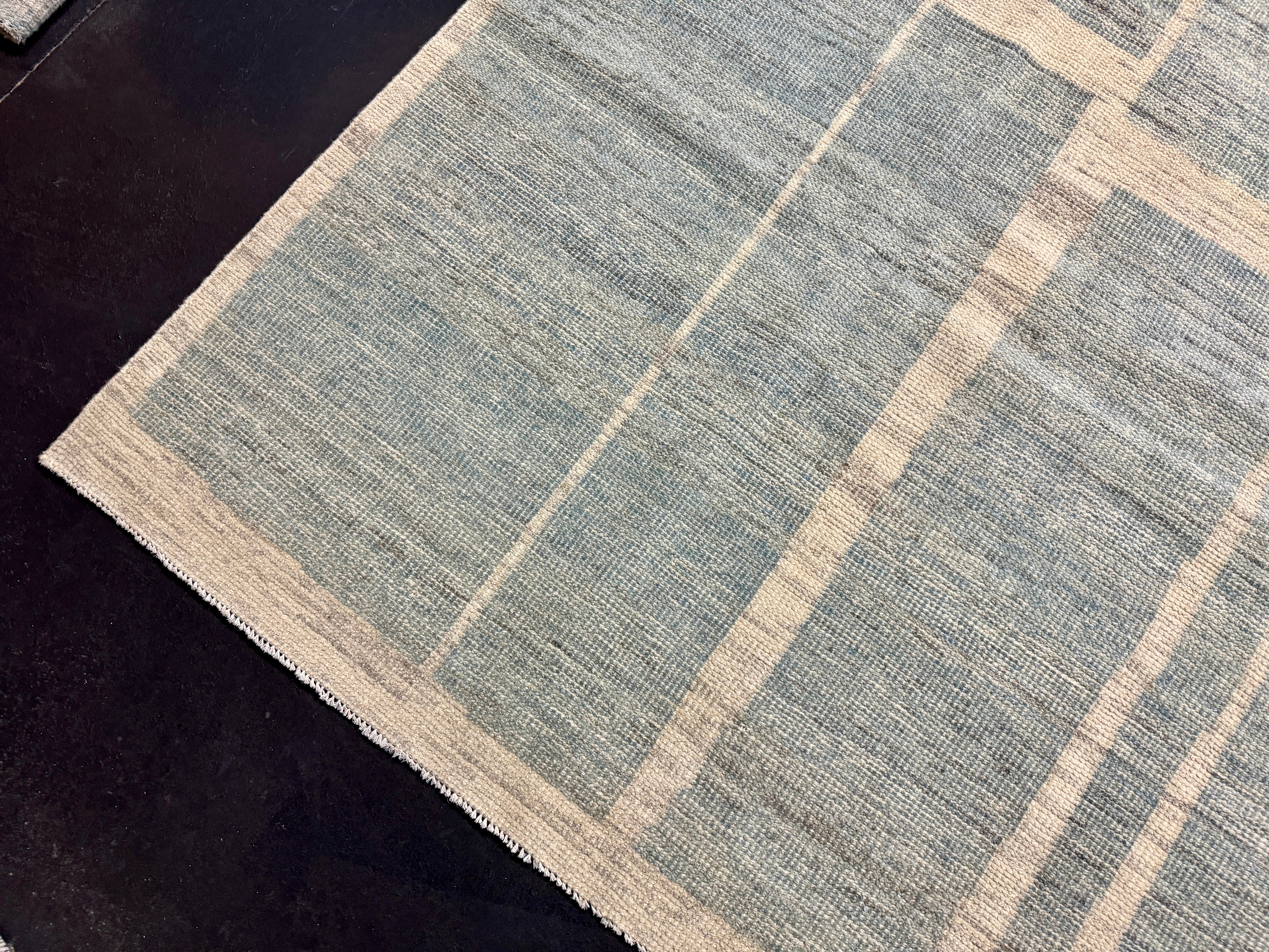 10’4 x 12’11 Moroccan Style Rug Pure Soft Organic Wool Sea Blue & Beige LB41 Linda's Barn