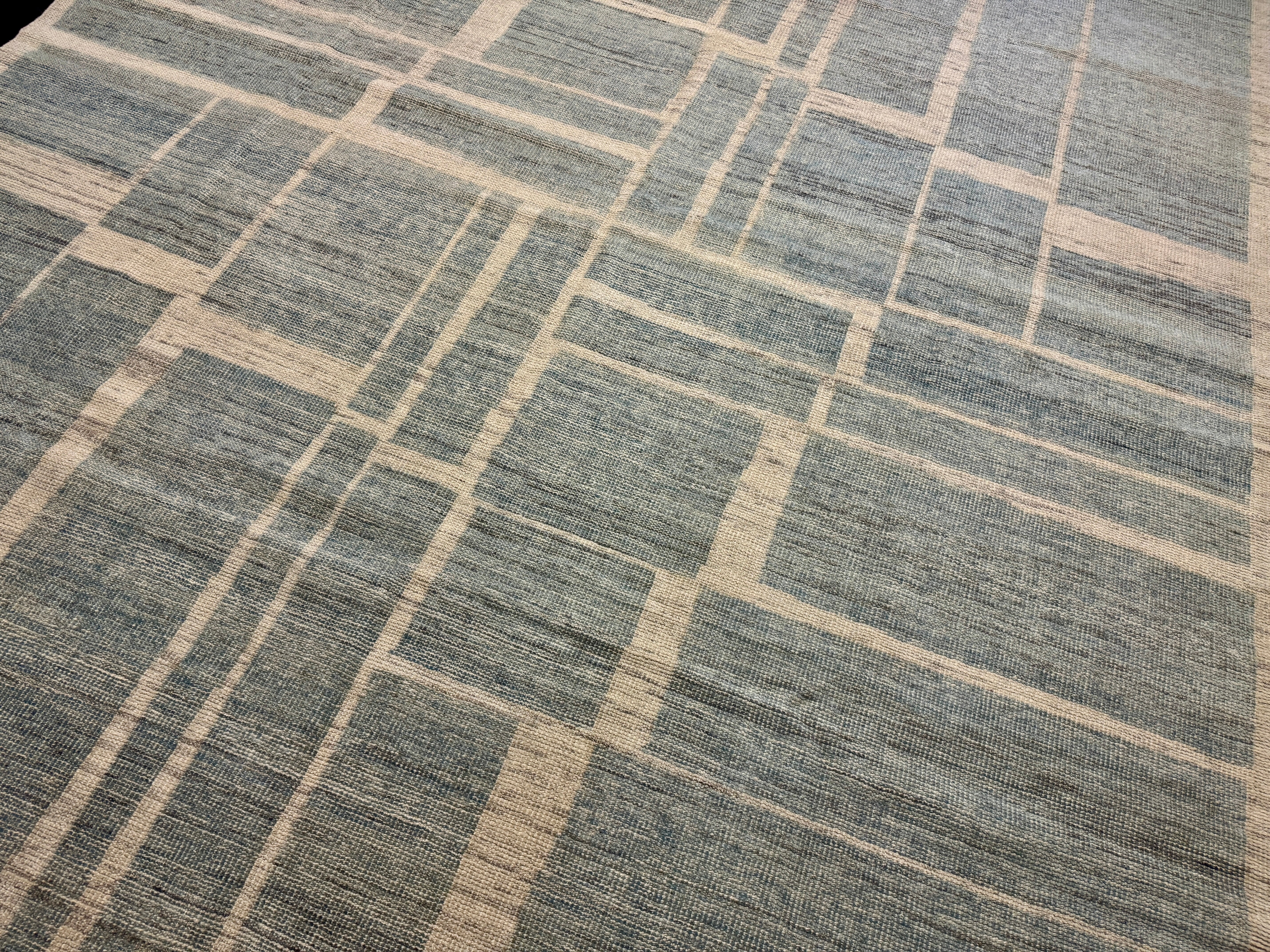 10’4 x 12’11 Moroccan Style Rug Pure Soft Organic Wool Sea Blue & Beige LB41 Linda's Barn