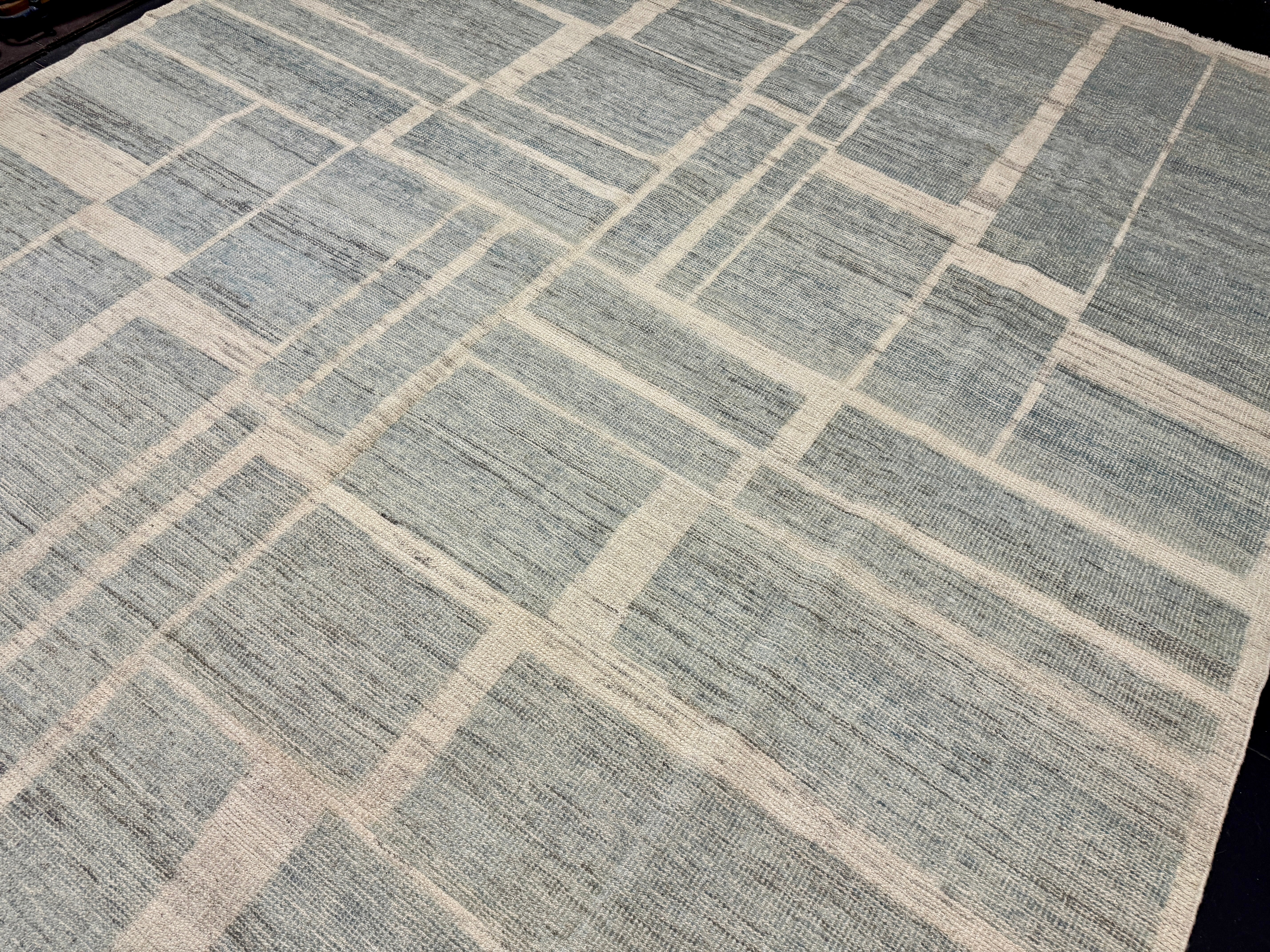 10’4 x 12’11 Moroccan Style Rug Pure Soft Organic Wool Sea Blue & Beige LB41 Linda's Barn