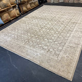 9’ x 12’5 Persian Style Rug Pure Distressed Silk, Organic Wool + Allo Muted Taupe & Bone LB18