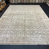 9’ x 12’5 Persian Style Rug Pure Distressed Silk, Organic Wool + Allo Muted Taupe & Bone LB18