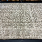 9’ x 12’5 Persian Style Rug Pure Distressed Silk, Organic Wool + Allo Muted Taupe & Bone LB18