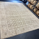 9’ x 12’5 Persian Style Rug Pure Distressed Silk, Organic Wool + Allo Muted Taupe & Bone LB18
