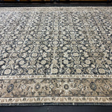8’10 x 12’3  Persian Style Rug Pure Distressed Silk, Organic Wool + Allo Muted Midnight Blue, Taupe & Bone LB32