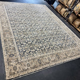 8’10 x 12’3  Persian Style Rug Pure Distressed Silk, Organic Wool + Allo Muted Midnight Blue, Taupe & Bone LB32