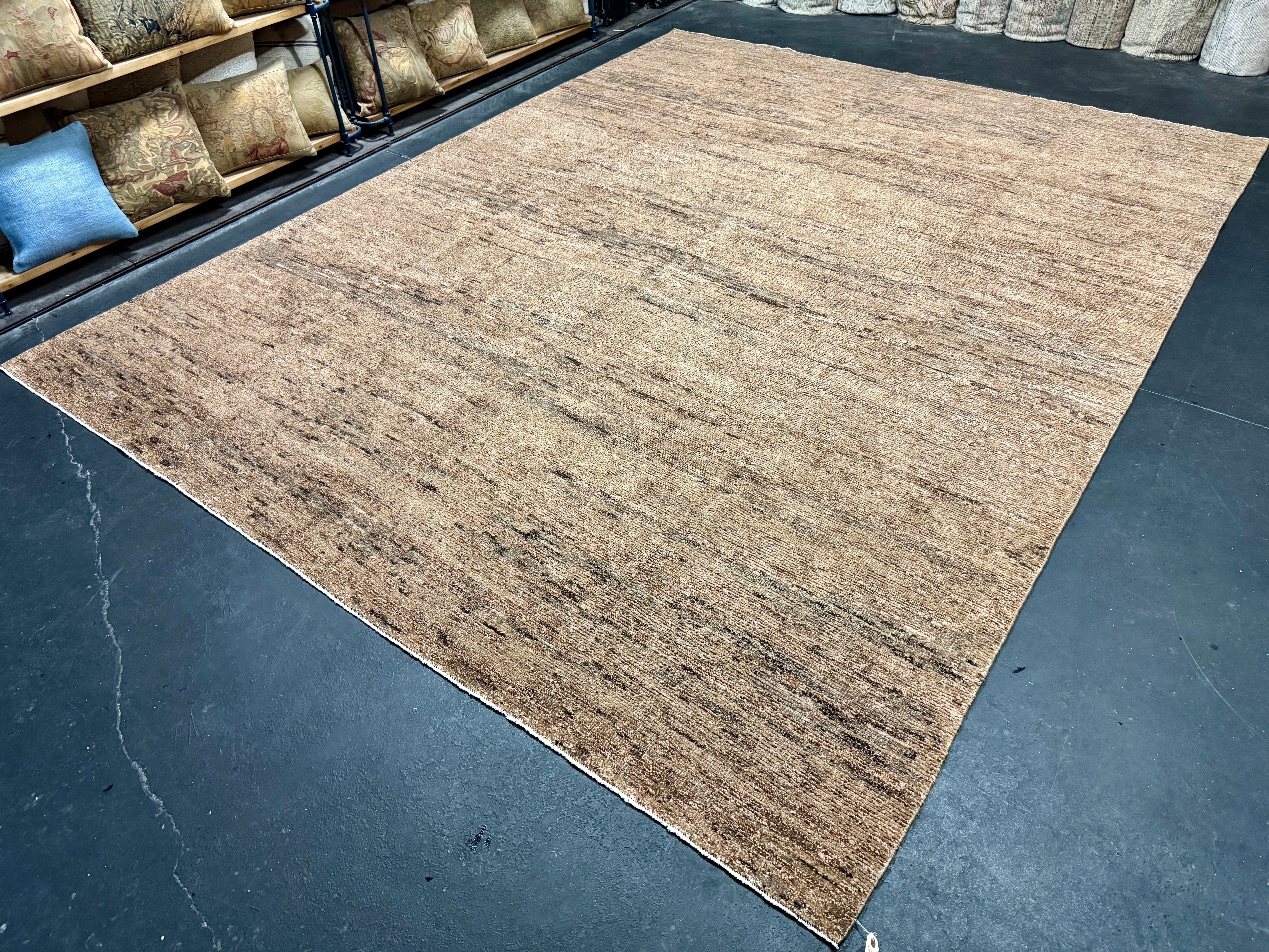 9’3 x 11’11  Moroccan Style Rug Pure Silk and Organic Wool Muted Cognac & Tabacco Brown LB05 Linda's Barn