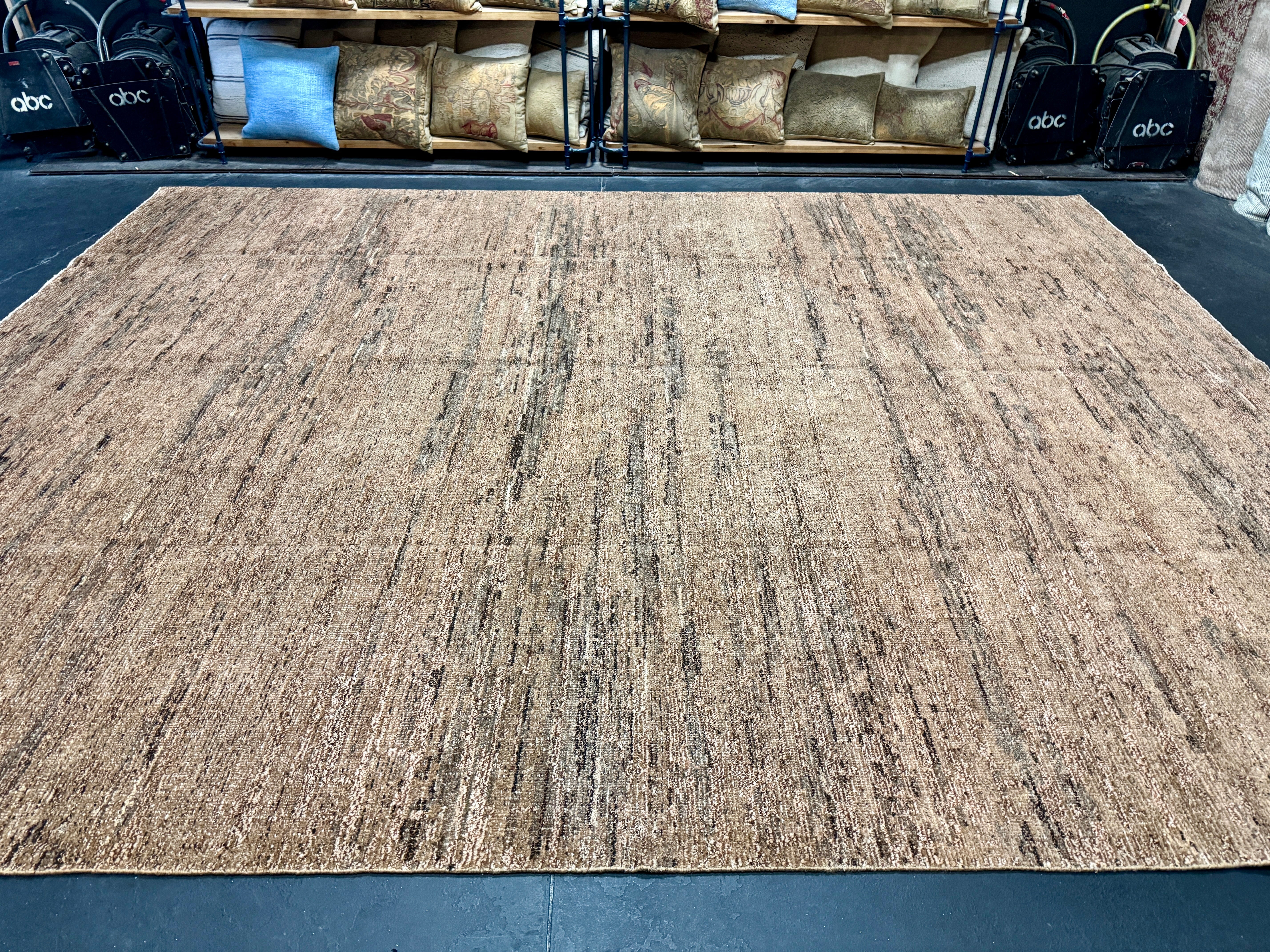 9’3 x 11’11  Moroccan Style Rug Pure Silk and Organic Wool Muted Cognac & Tabacco Brown LB05 Linda's Barn