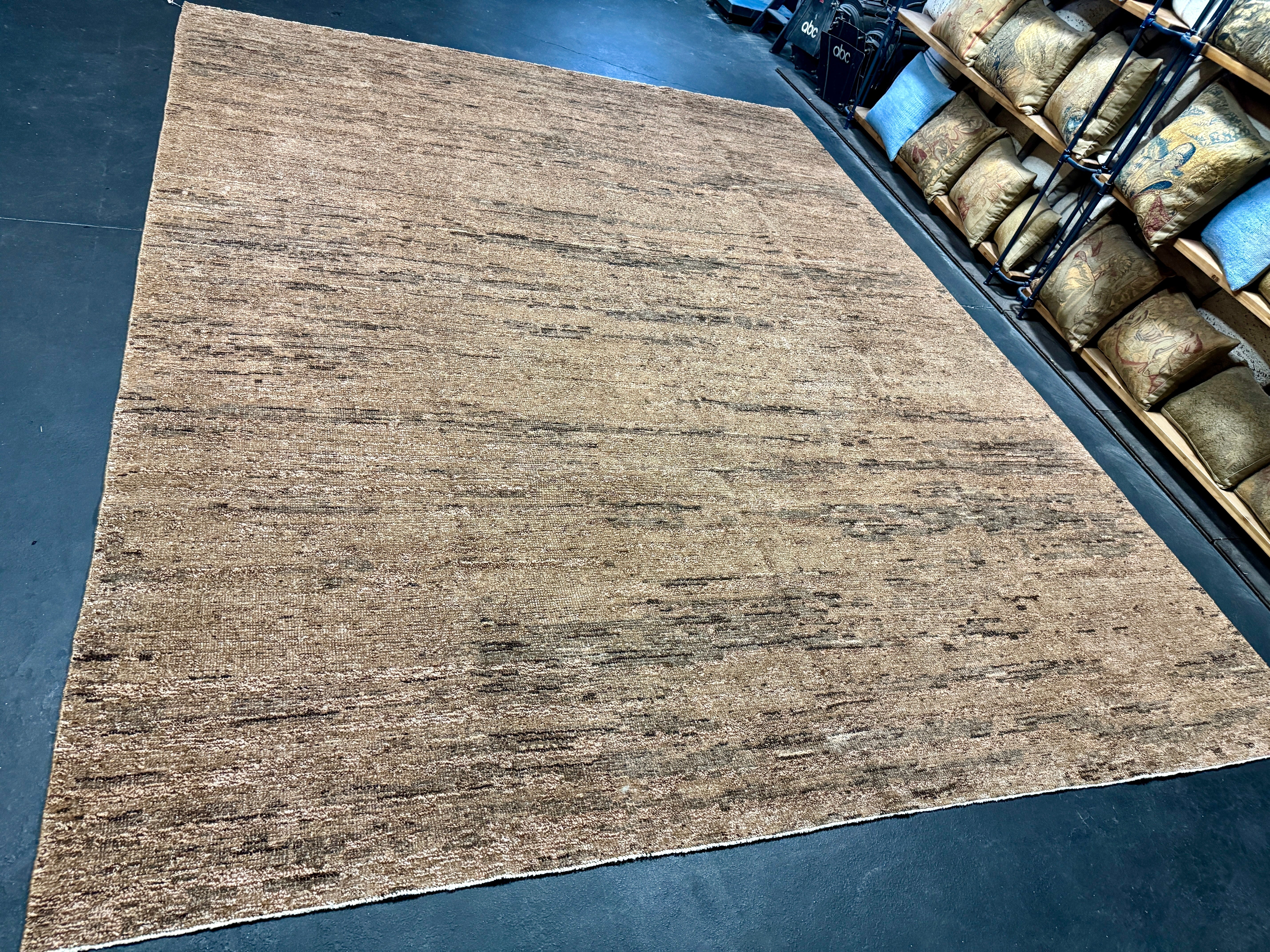 9’3 x 11’11  Moroccan Style Rug Pure Silk and Organic Wool Muted Cognac & Tabacco Brown LB05 Linda's Barn