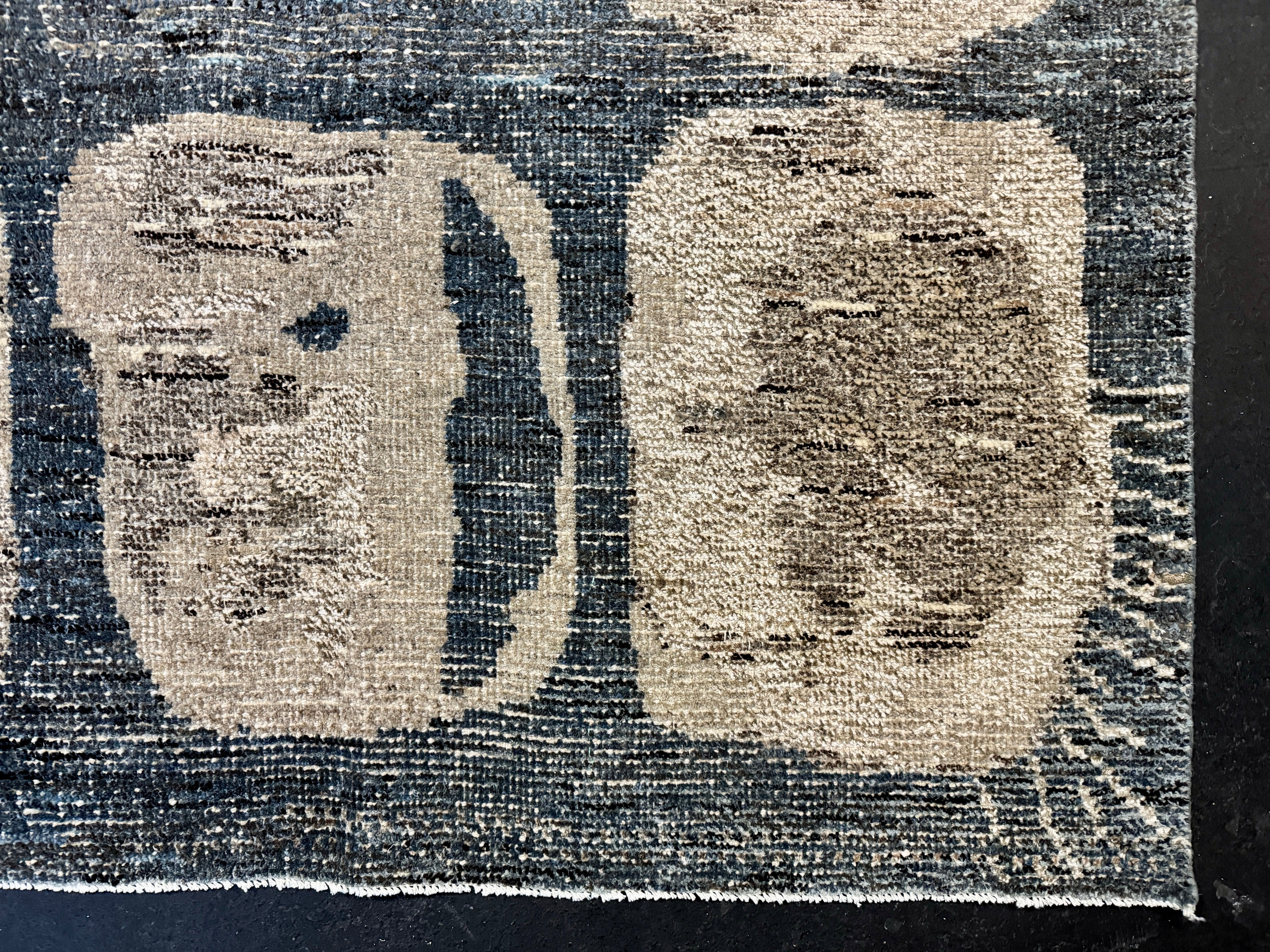 9’4 x 12’3 Swedish Style Rug Pure Distressed Silk, Organic Wool + Allo Muted Midnight Blue, Taupe & Beige LB30 Linda's Barn