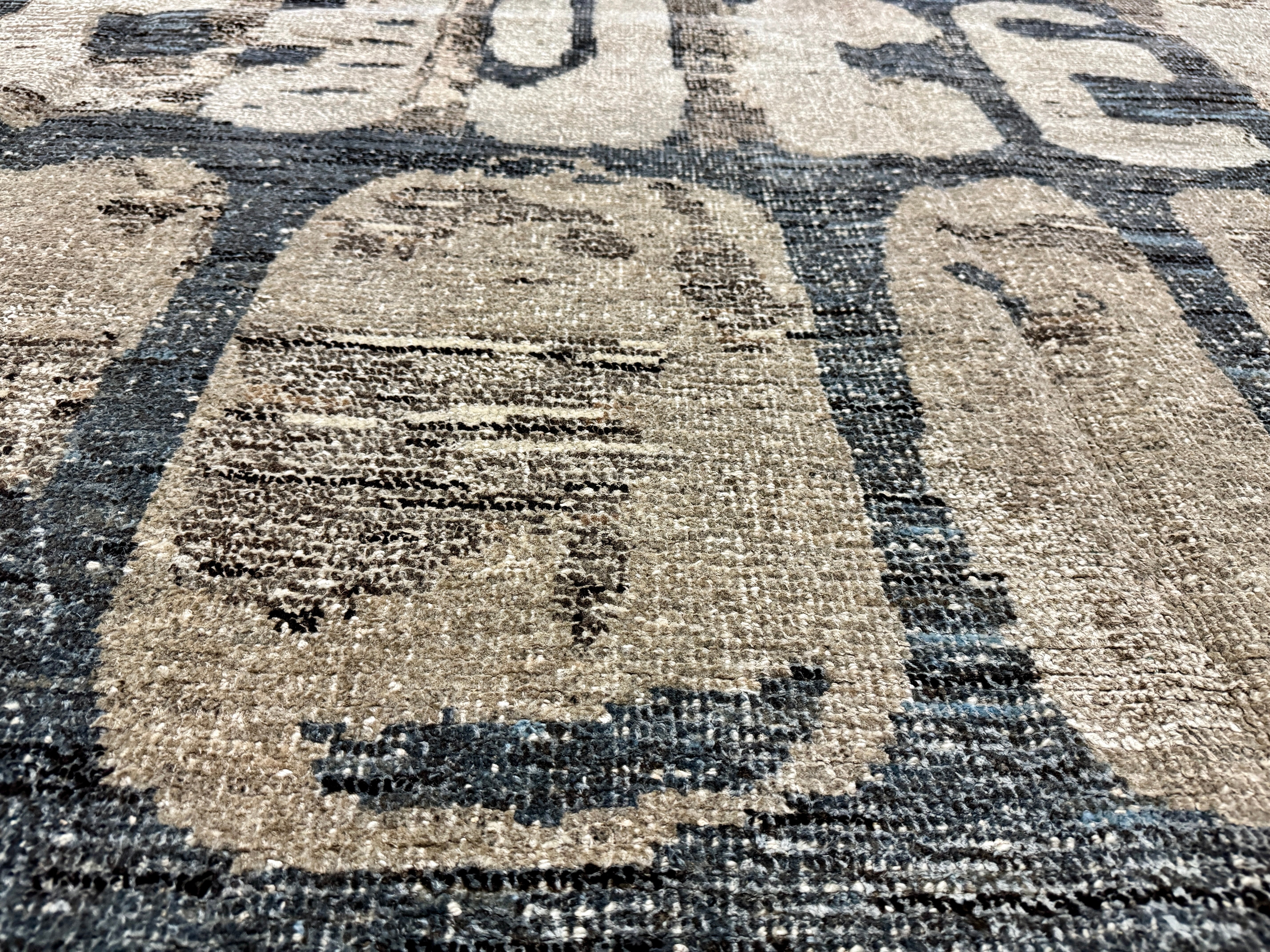 9’4 x 12’3 Swedish Style Rug Pure Distressed Silk, Organic Wool + Allo Muted Midnight Blue, Taupe & Beige LB30 Linda's Barn