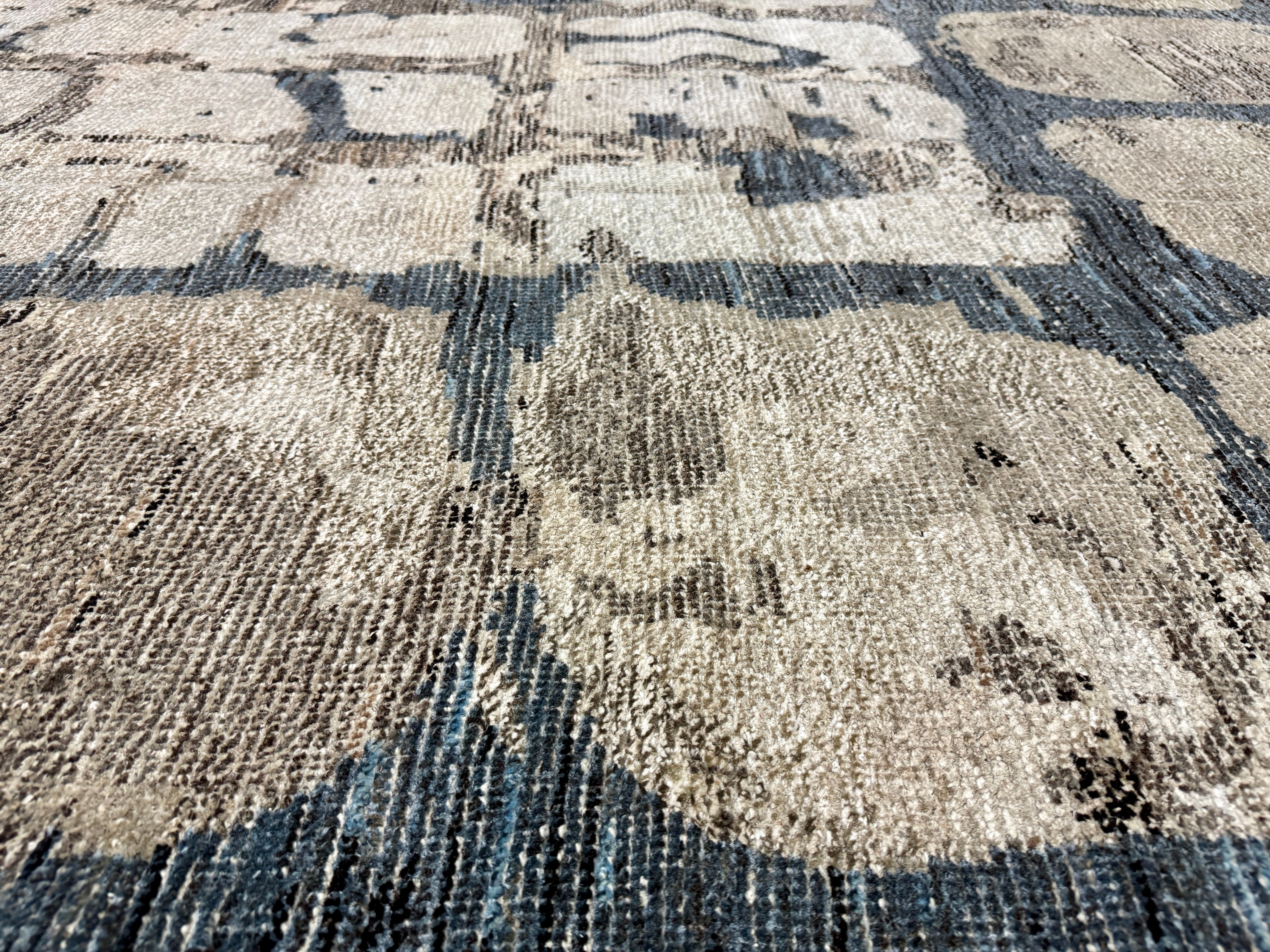 9’4 x 12’3 Swedish Style Rug Pure Distressed Silk, Organic Wool + Allo Muted Midnight Blue, Taupe & Beige LB30 Linda's Barn