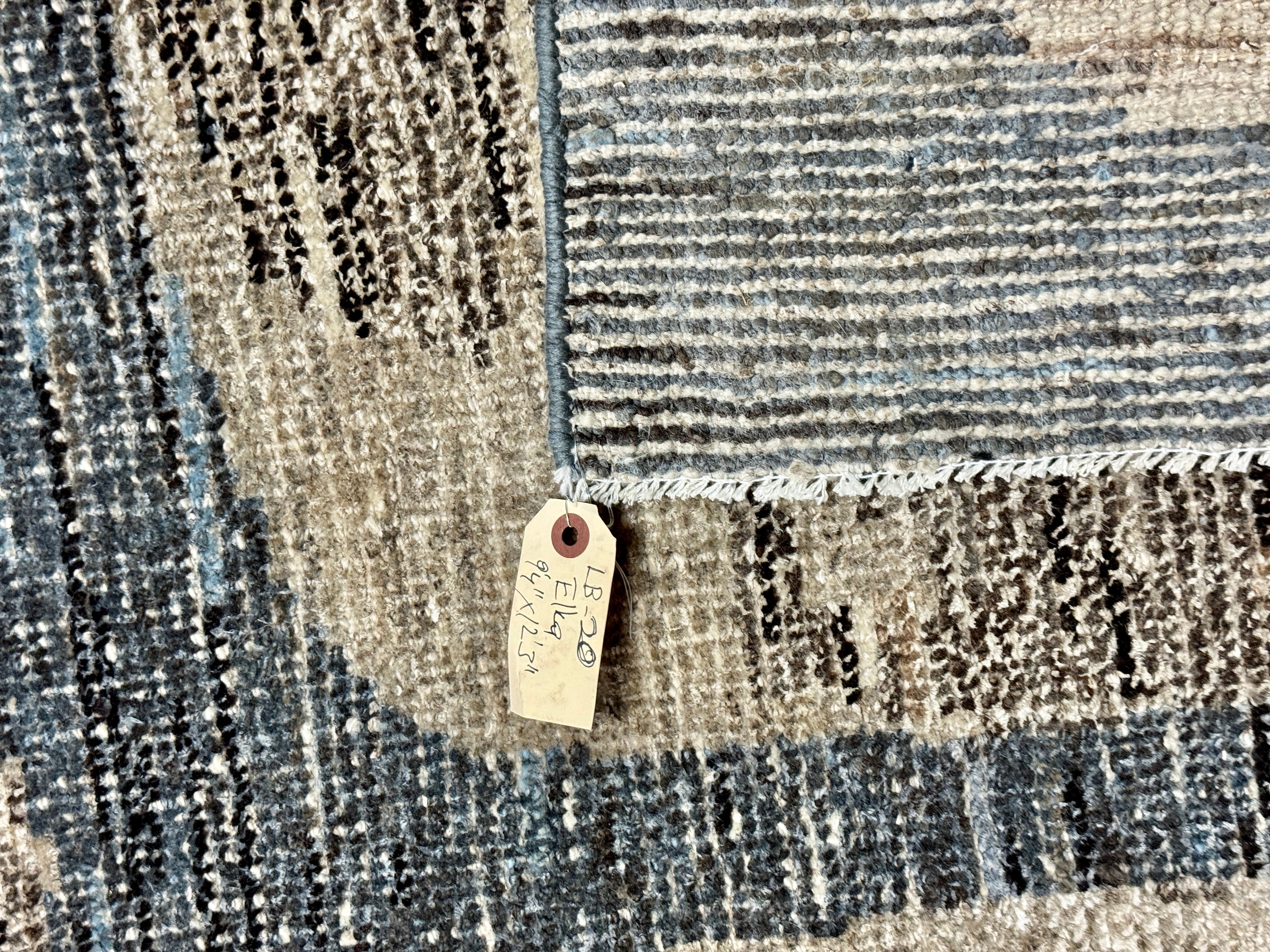 9’4 x 12’3 Swedish Style Rug Pure Distressed Silk, Organic Wool + Allo Muted Midnight Blue, Taupe & Beige LB30 Linda's Barn