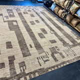 9’7 x 14’ Stonewashed Silk, Wool + Allo Moroccan Design Rug Beige & Brown MR1 Linda's Barn