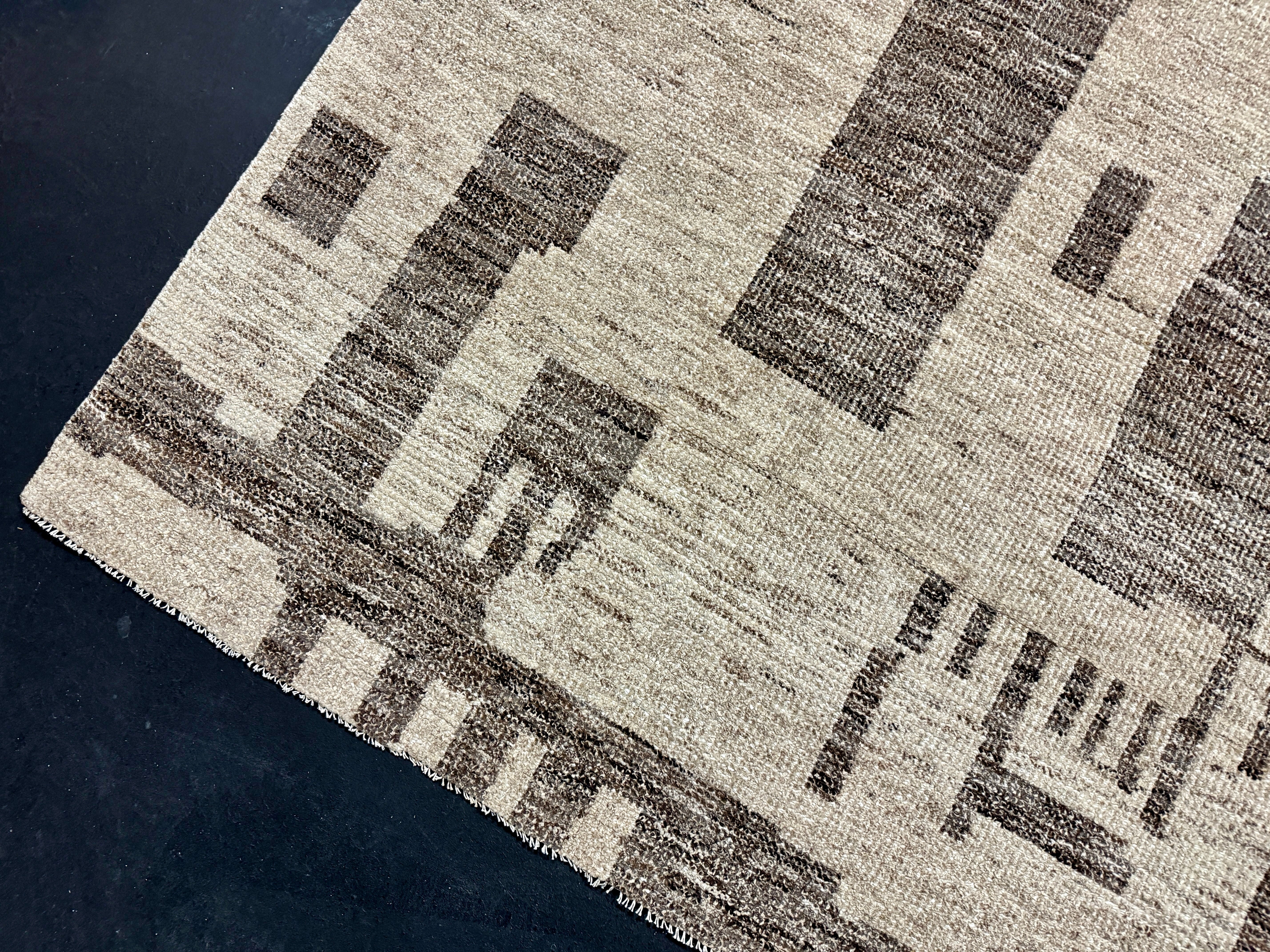9’7 x 14’ Stonewashed Silk, Wool + Allo Moroccan Design Rug Beige & Brown MR1 Linda's Barn