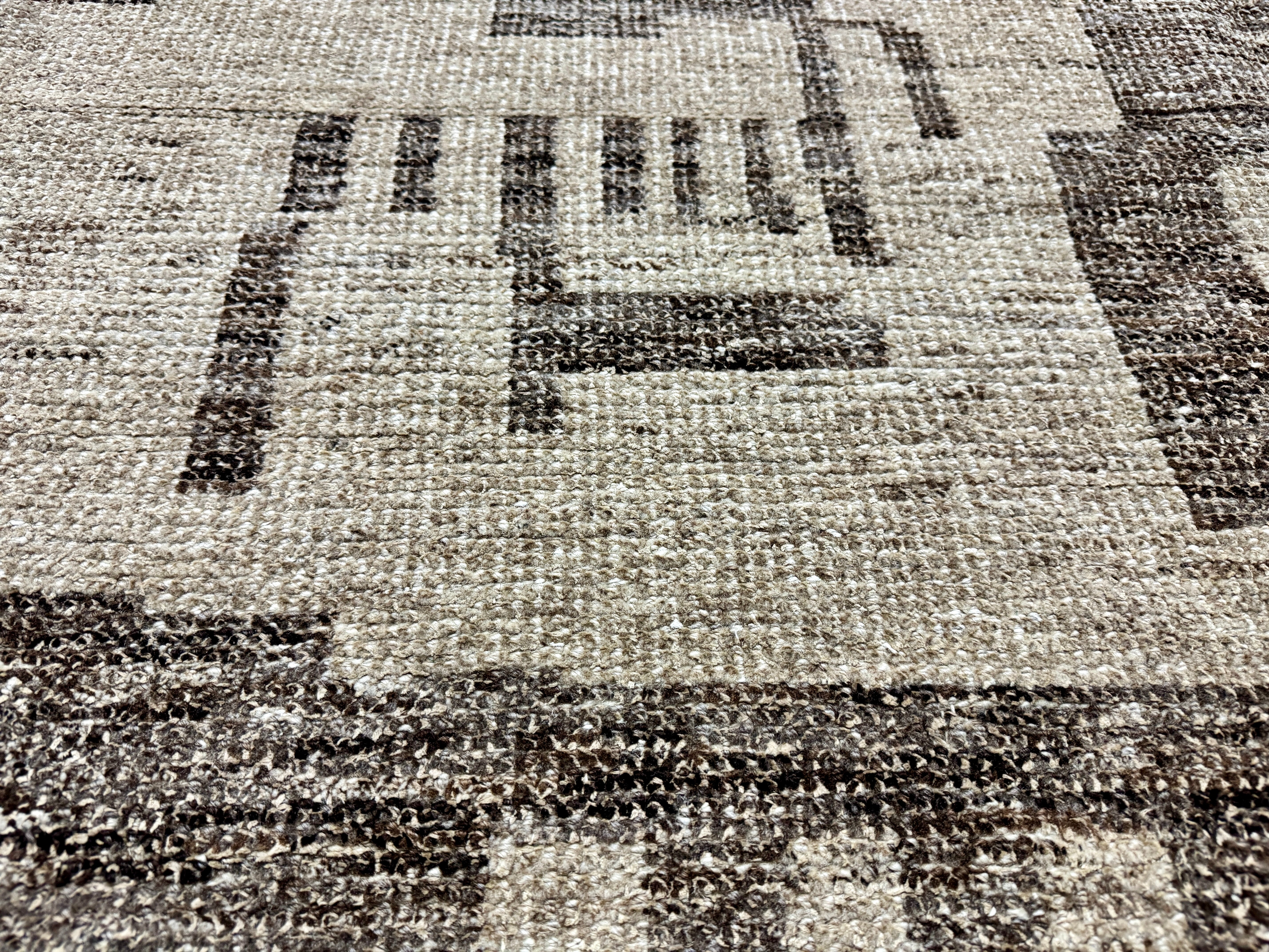9’7 x 14’ Stonewashed Silk, Wool + Allo Moroccan Design Rug Beige & Brown MR1 Linda's Barn