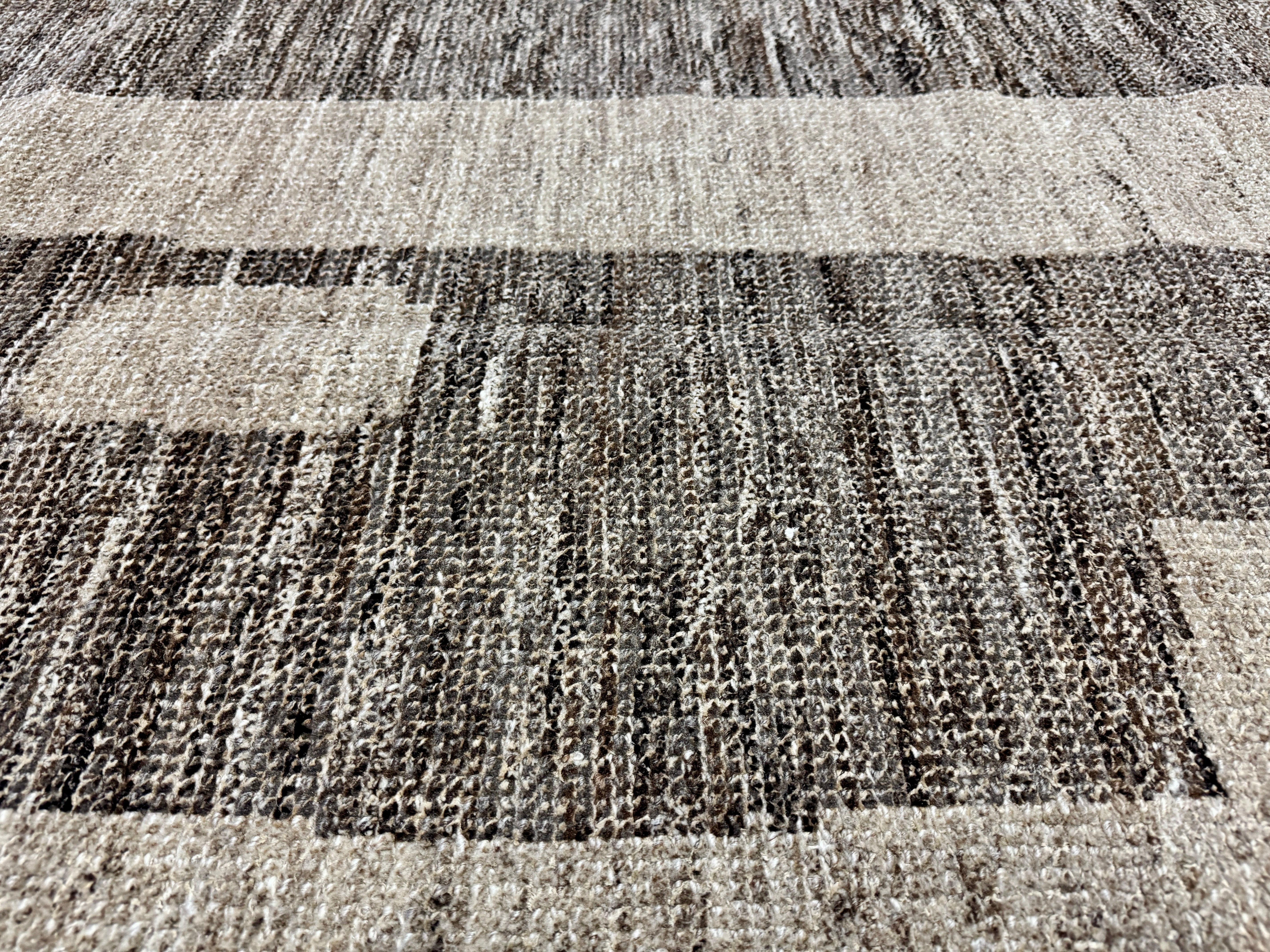 9’7 x 14’ Stonewashed Silk, Wool + Allo Moroccan Design Rug Beige & Brown MR1 Linda's Barn