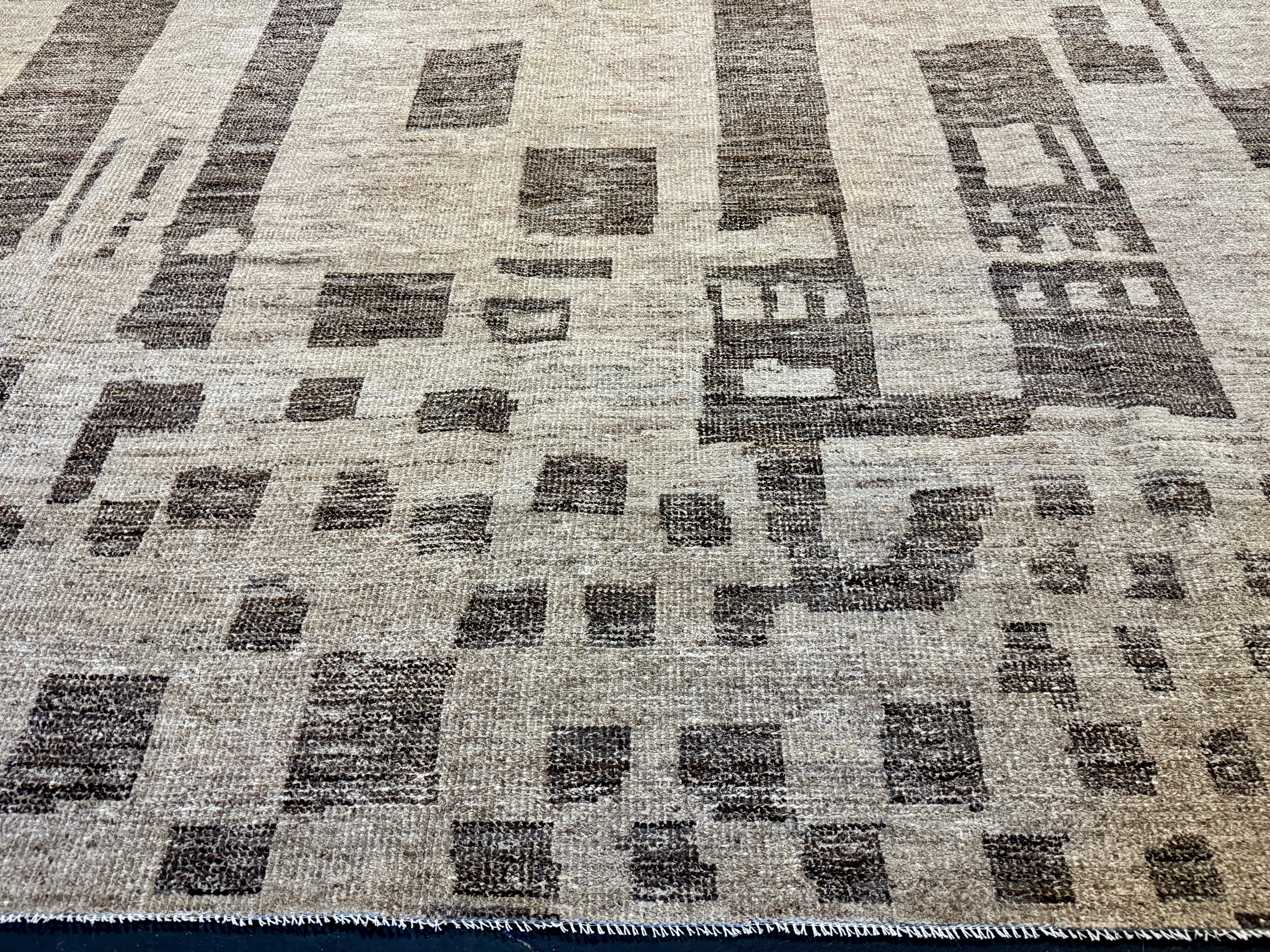 9’7 x 14’ Stonewashed Silk, Wool + Allo Moroccan Design Rug Beige & Brown MR1 Linda's Barn