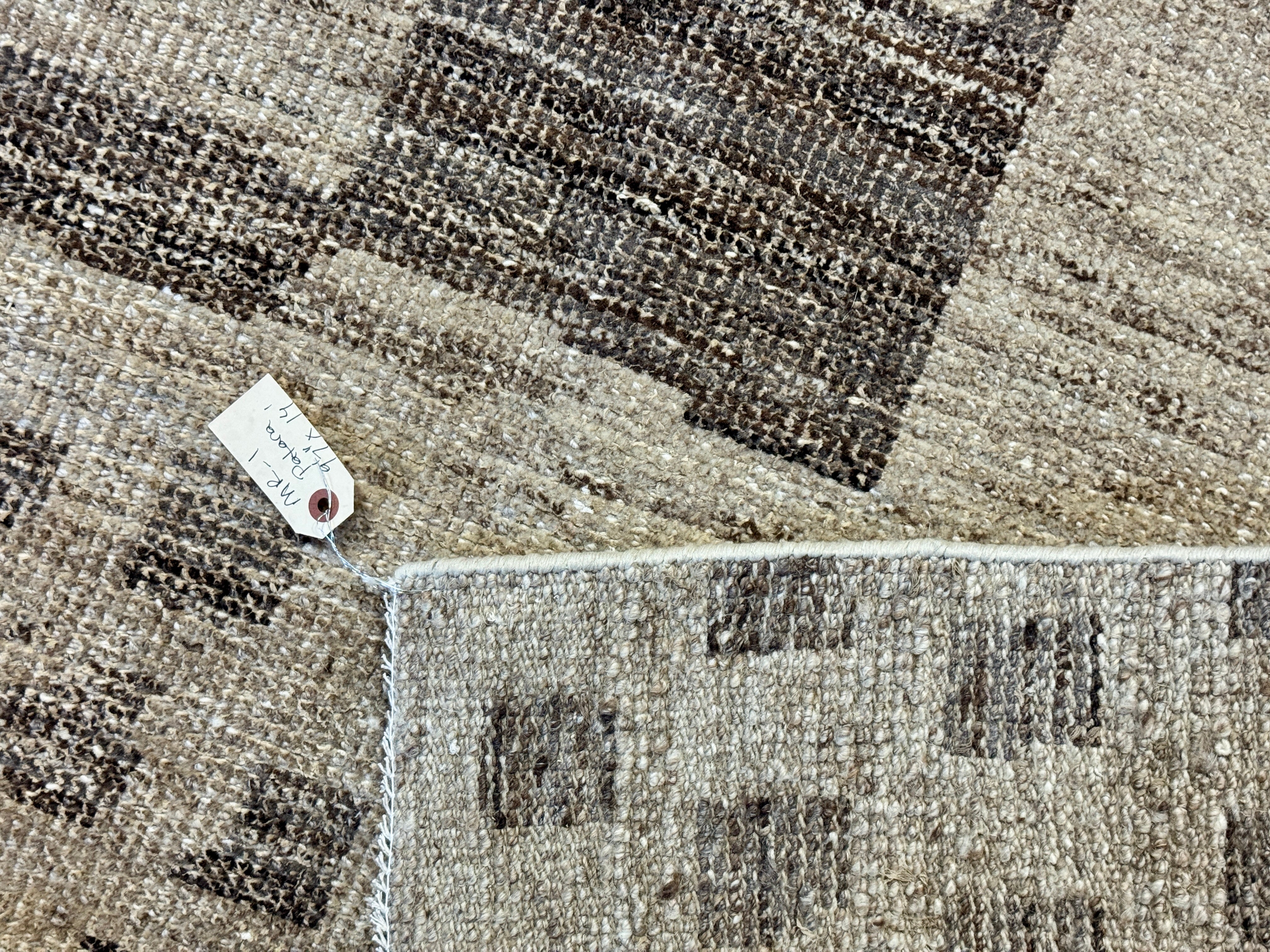 9’7 x 14’ Stonewashed Silk, Wool + Allo Moroccan Design Rug Beige & Brown MR1 Linda's Barn