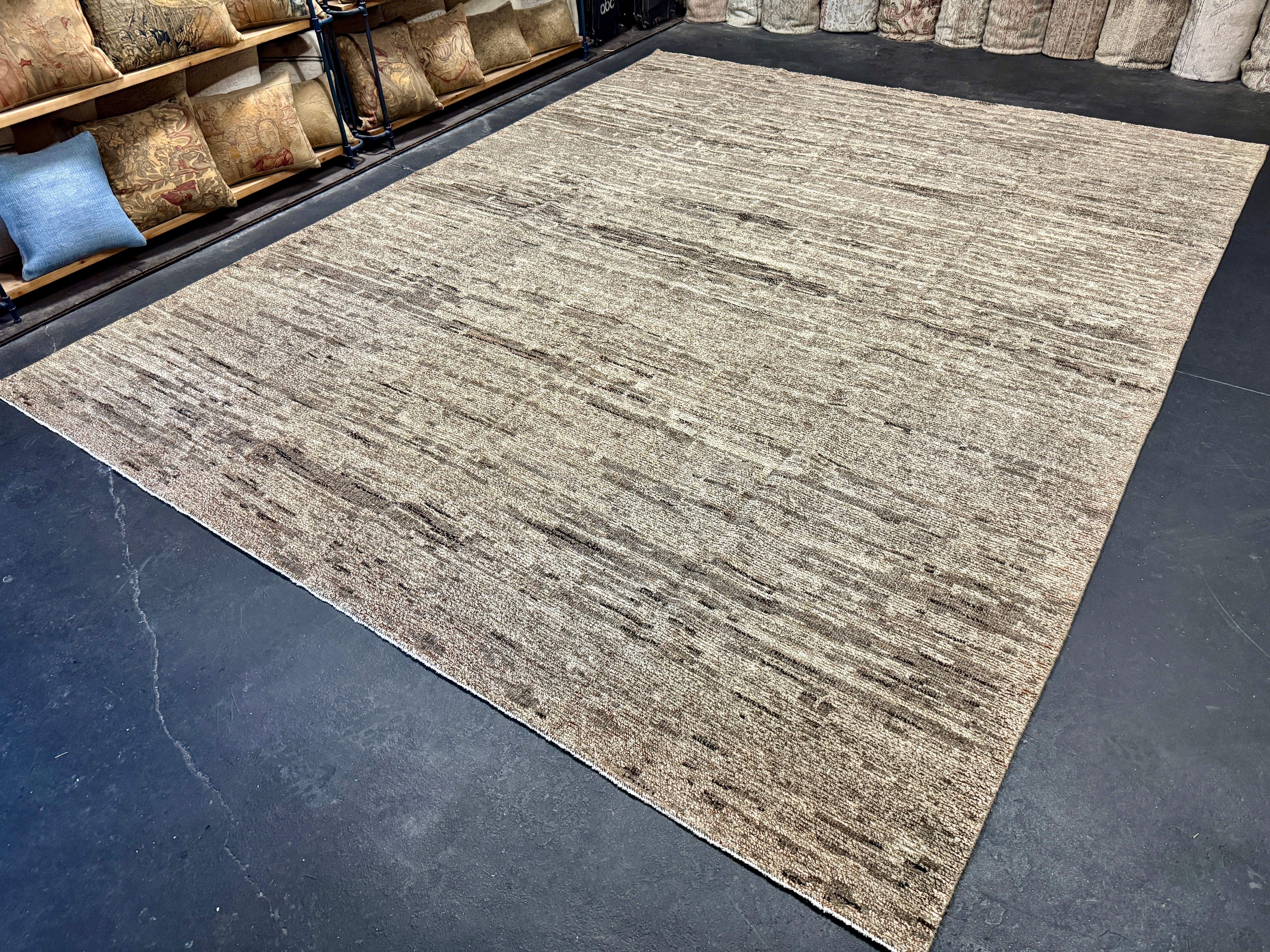 9’5 x 12’1 Moroccan Style Rug Pure Silk and Organic Wool Muted Dark Taupe, Brown & Gray LB06 Linda's Barn