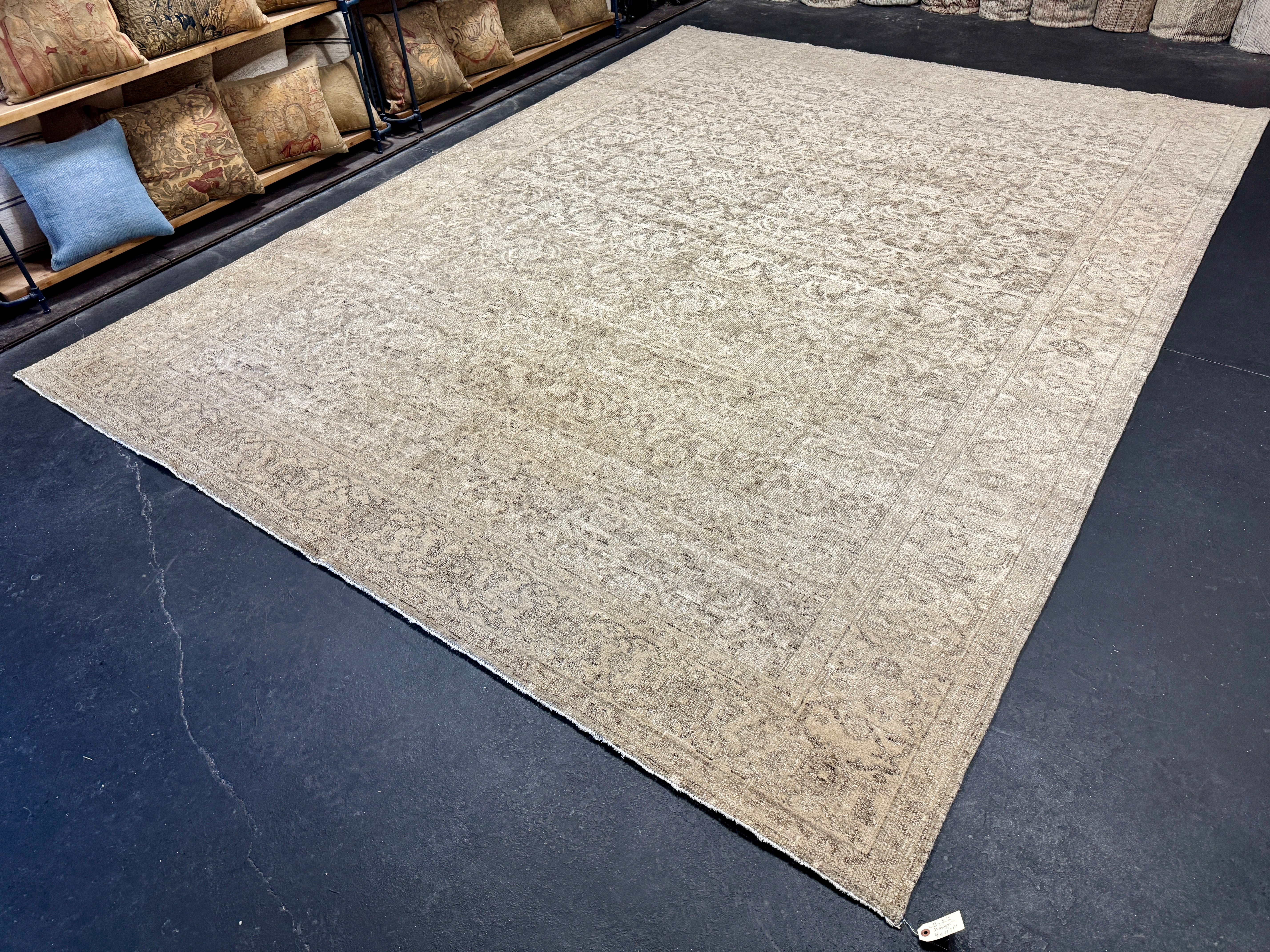 9’ x 11’11 Style Rug Pure Distressed Silk, Organic Wool + Allo Muted Stone Beige, Taupe & Charcoal LB23 Linda's Barn