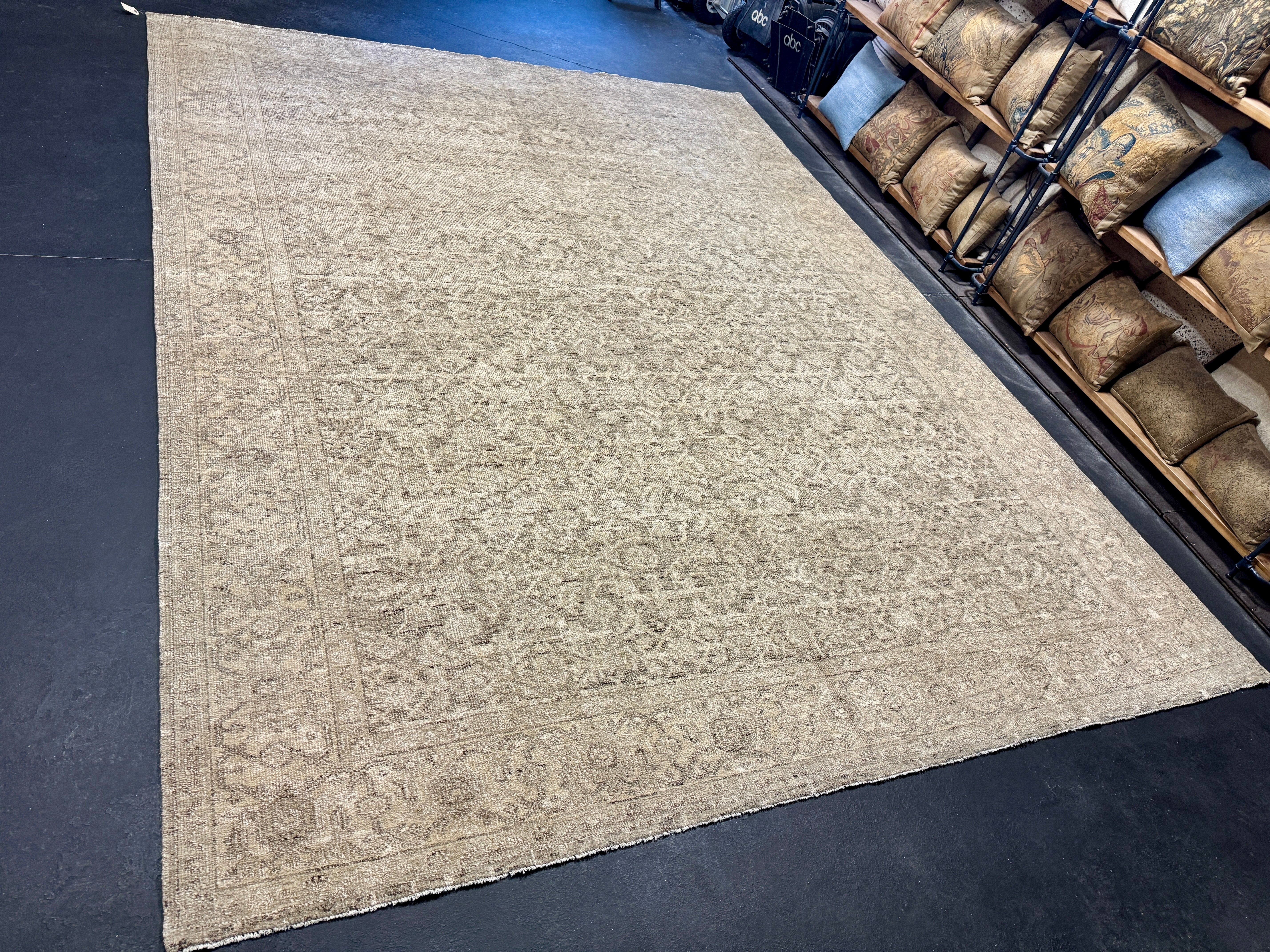 9’ x 11’11 Style Rug Pure Distressed Silk, Organic Wool + Allo Muted Stone Beige, Taupe & Charcoal LB23 Linda's Barn