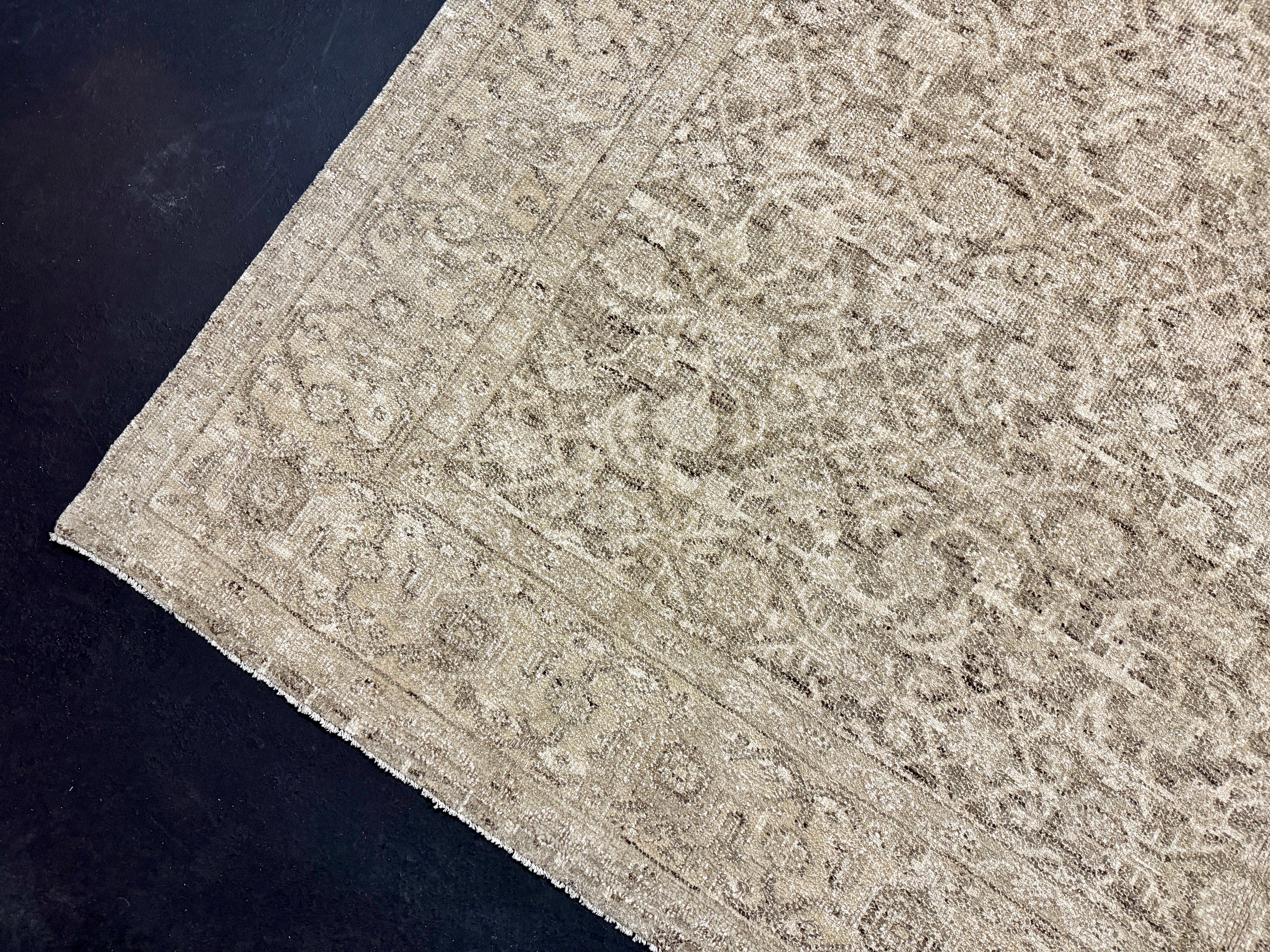 9’ x 11’11 Style Rug Pure Distressed Silk, Organic Wool + Allo Muted Stone Beige, Taupe & Charcoal LB23 Linda's Barn
