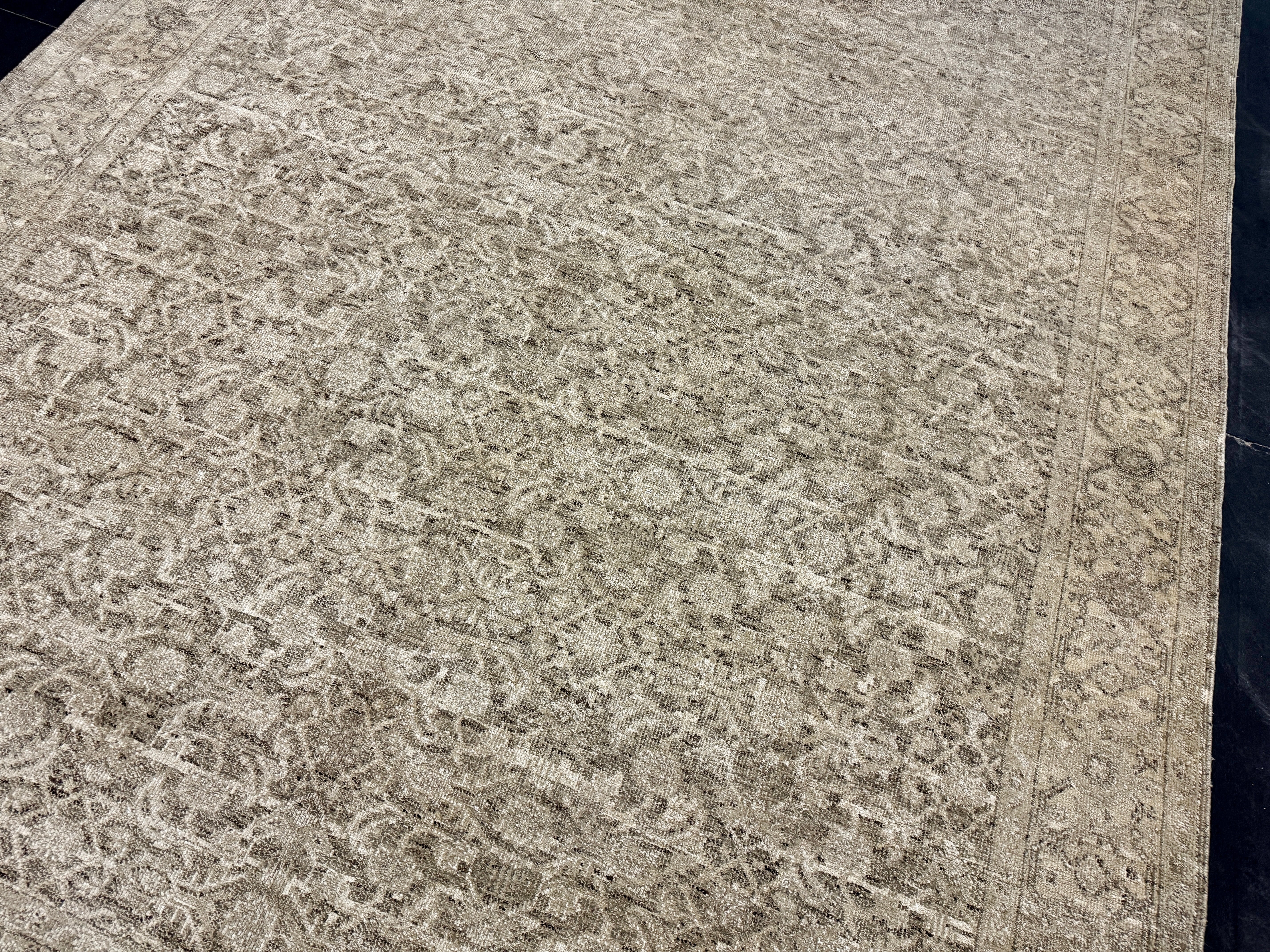 9’ x 11’11 Style Rug Pure Distressed Silk, Organic Wool + Allo Muted Stone Beige, Taupe & Charcoal LB23 Linda's Barn