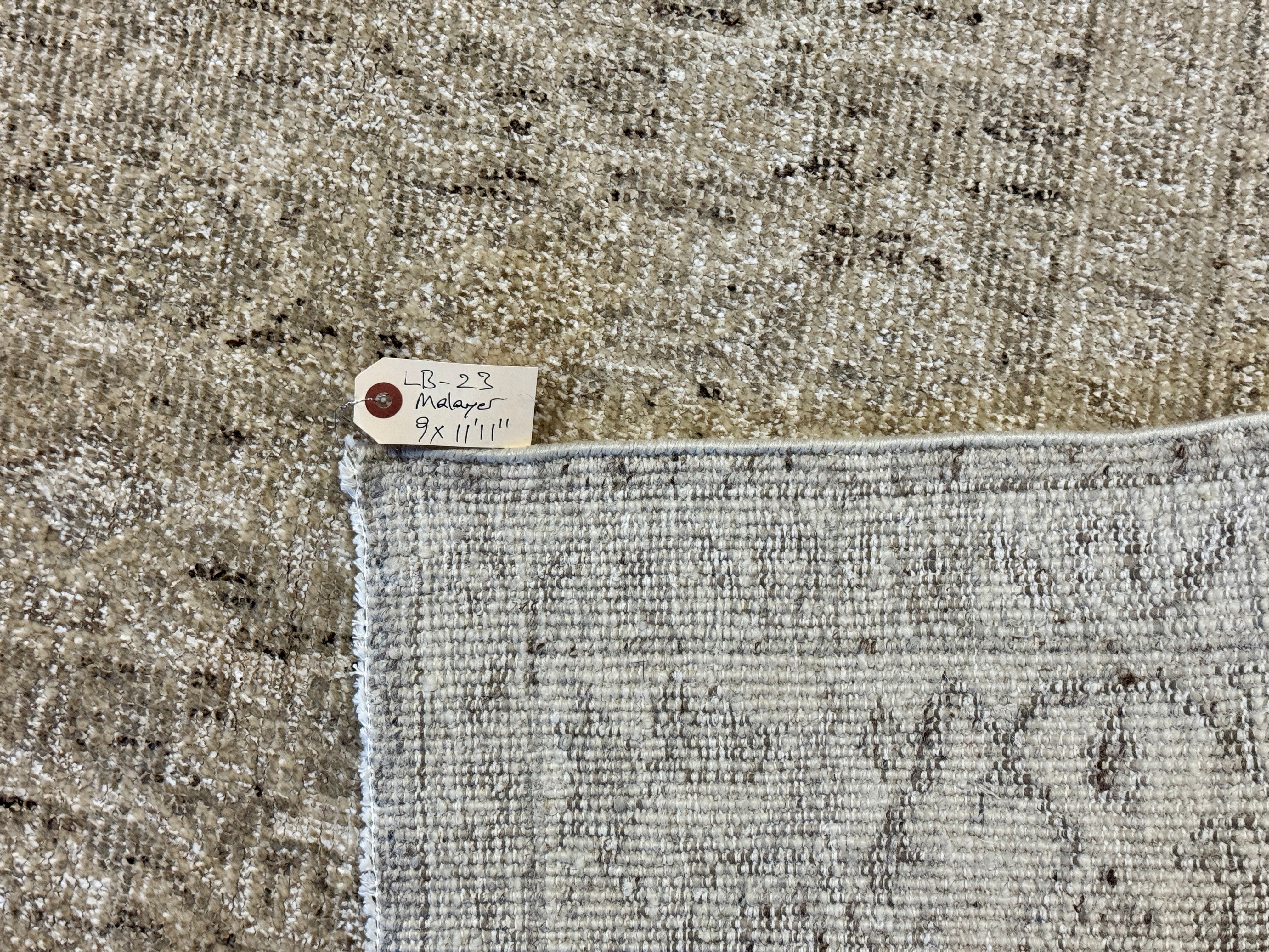 9’ x 11’11 Style Rug Pure Distressed Silk, Organic Wool + Allo Muted Stone Beige, Taupe & Charcoal LB23 Linda's Barn