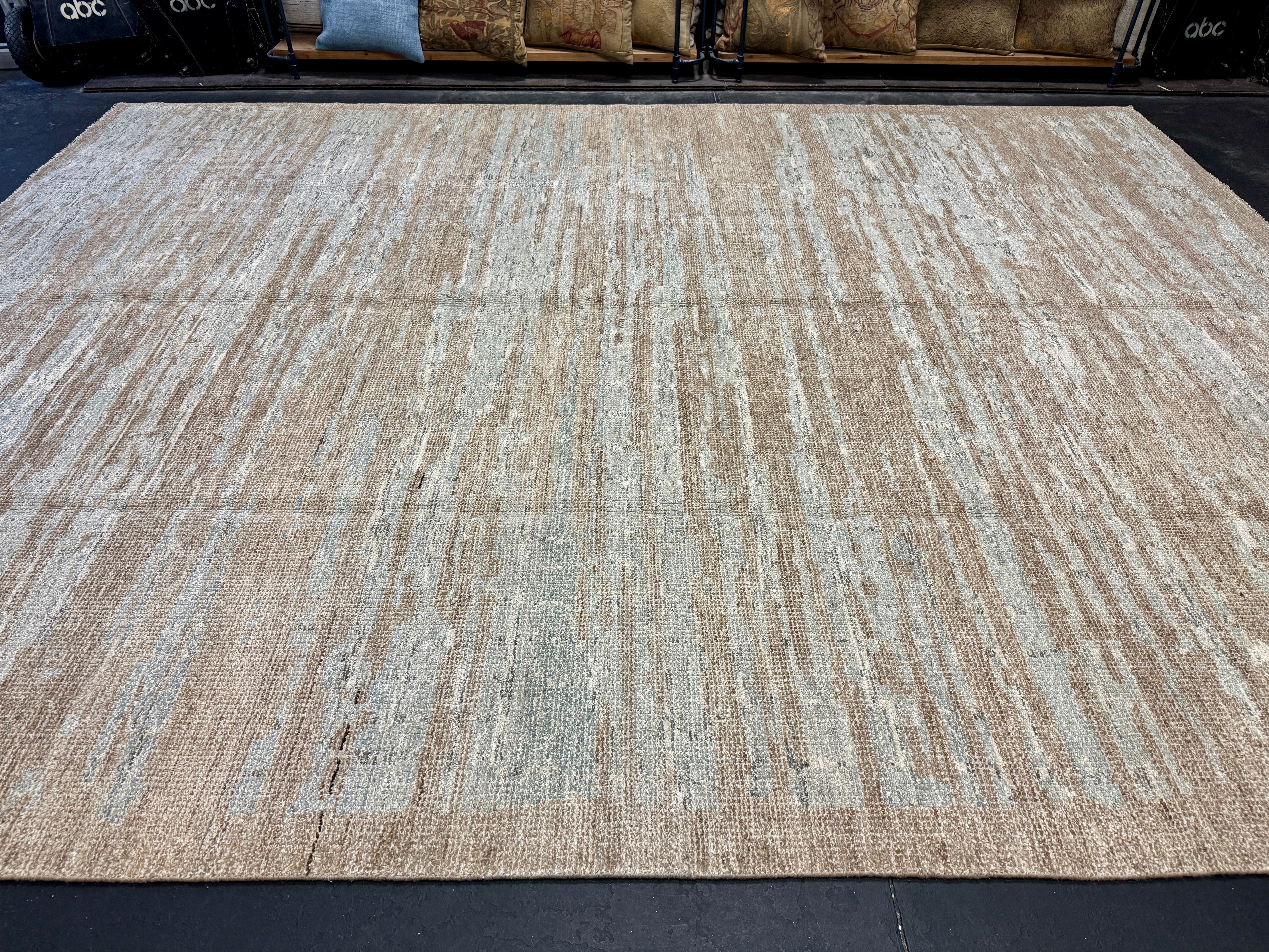 9’2 x 12’ Moroccan Style Rug Pure Soft Organic Wool Sea Foam Blue & Warm Beige LB38 Linda's Barn