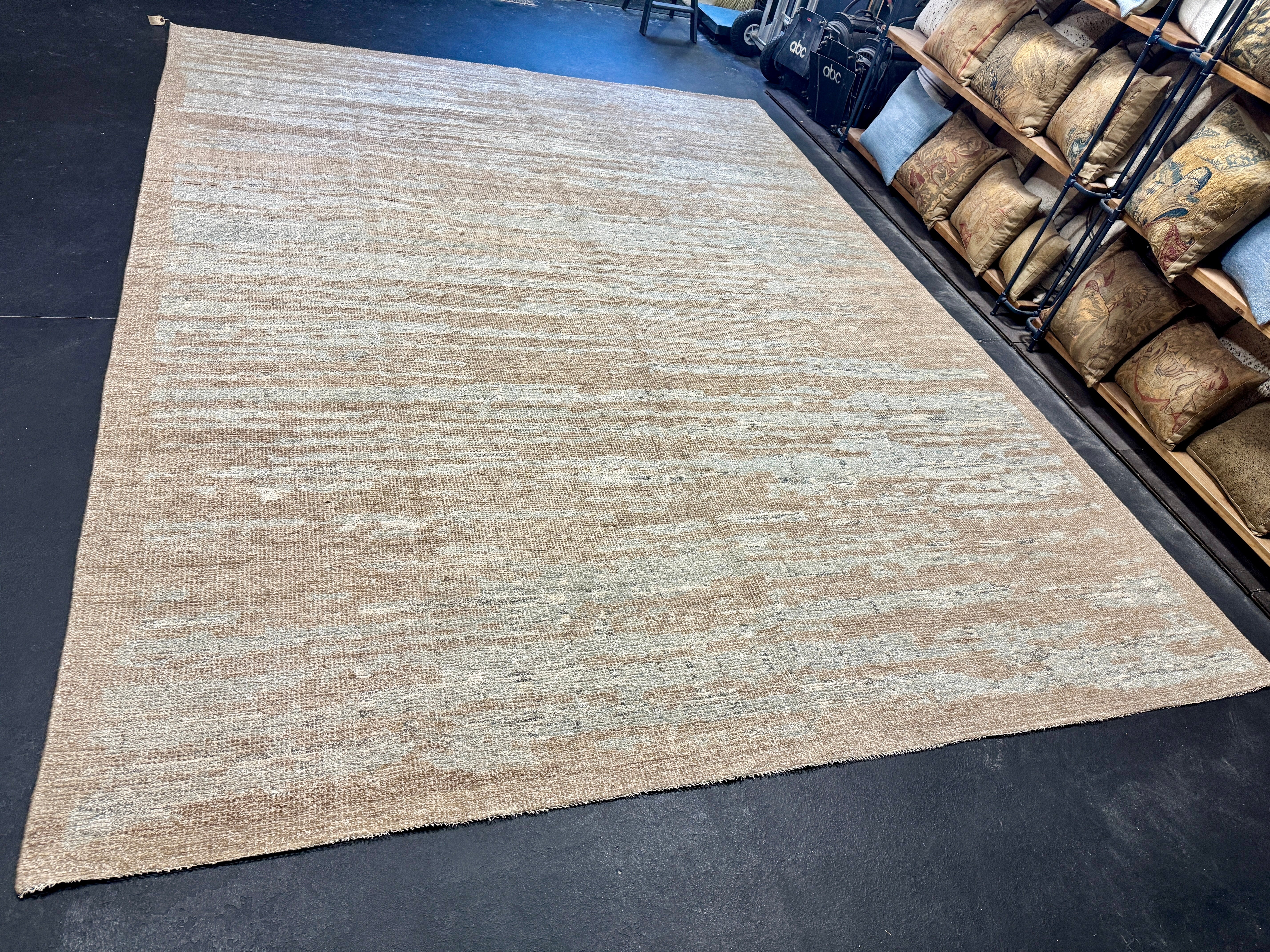 9’2 x 12’ Moroccan Style Rug Pure Soft Organic Wool Sea Foam Blue & Warm Beige LB38 Linda's Barn