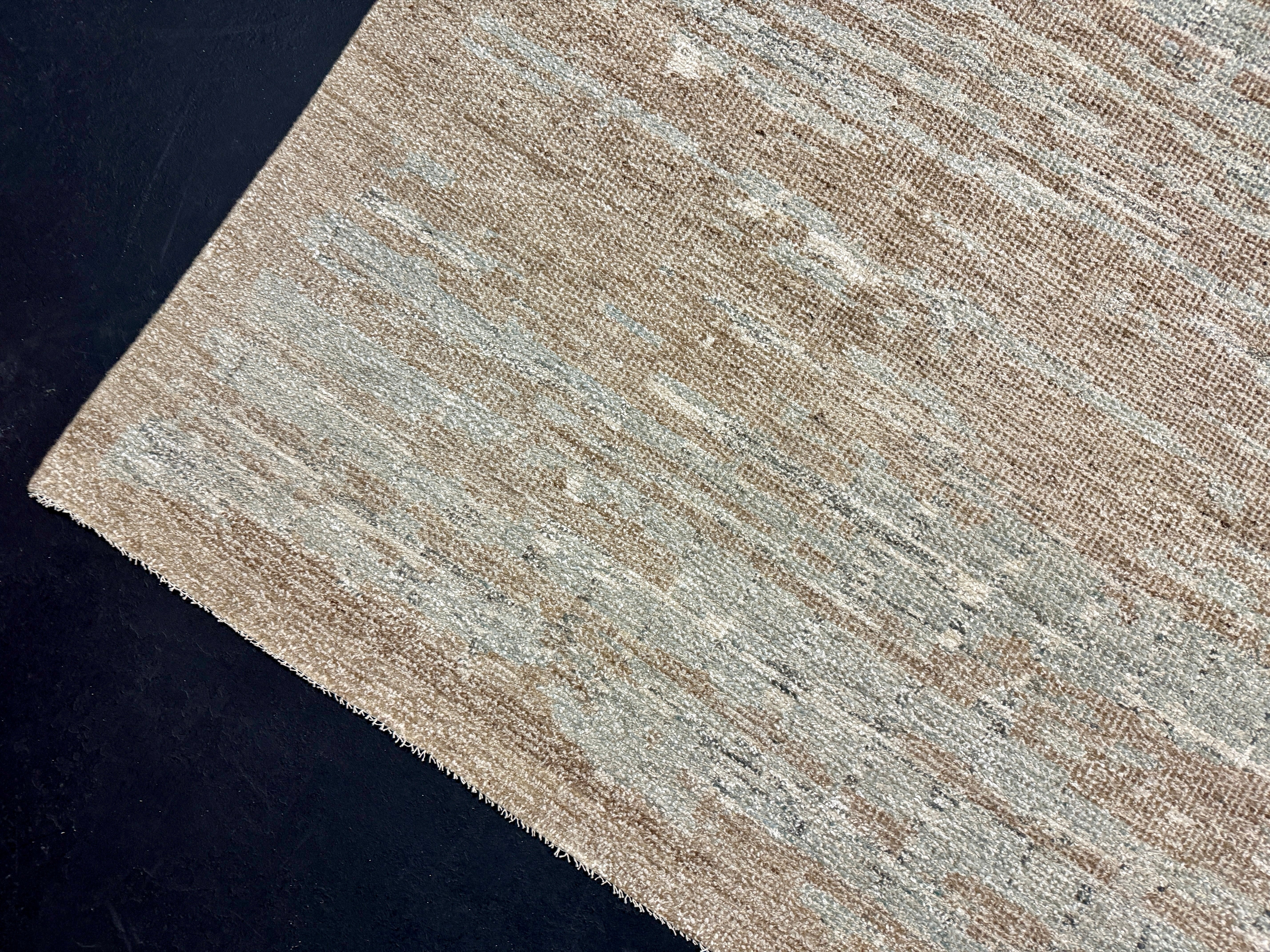 9’2 x 12’ Moroccan Style Rug Pure Soft Organic Wool Sea Foam Blue & Warm Beige LB38 Linda's Barn