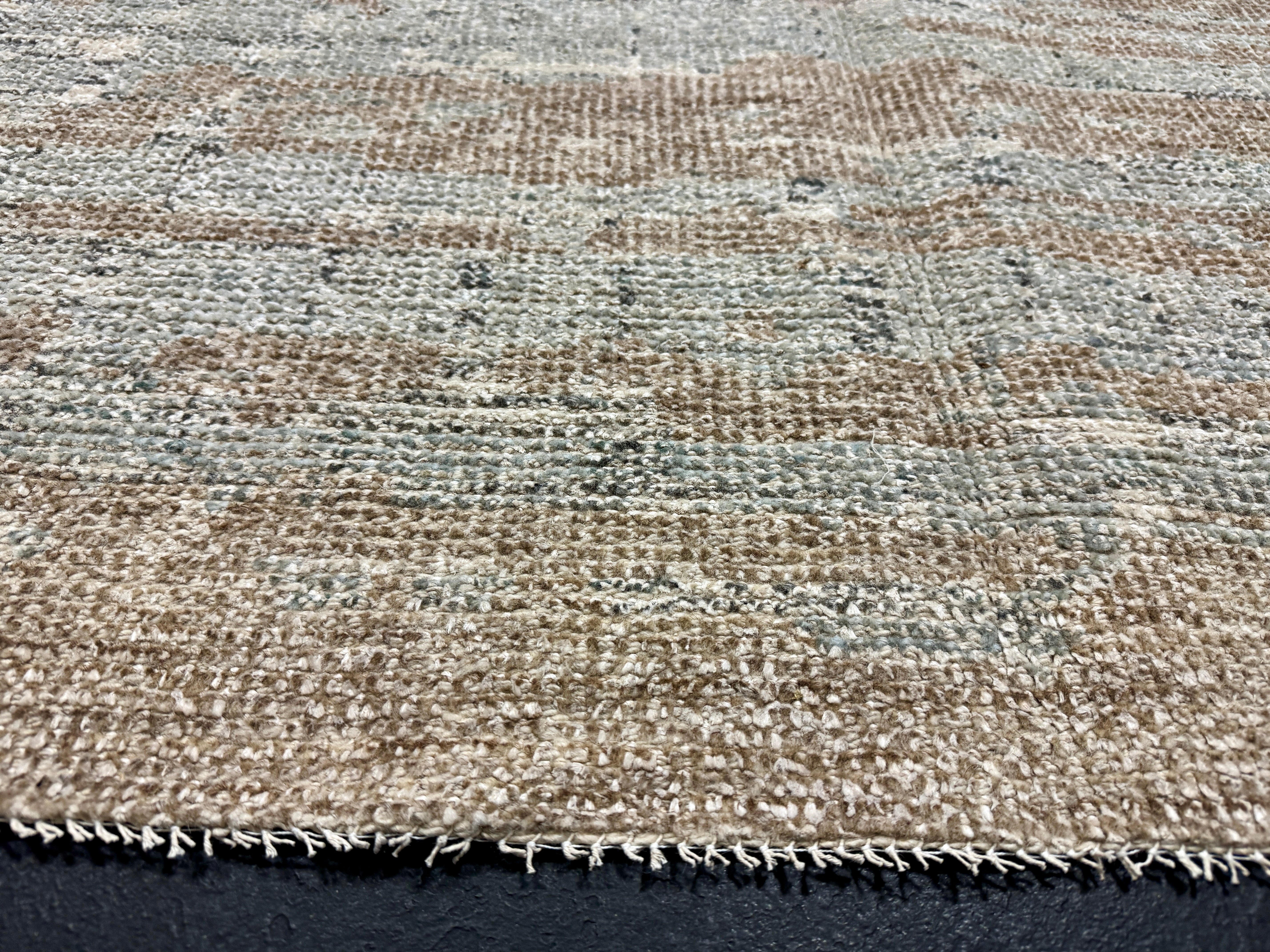 9’2 x 12’ Moroccan Style Rug Pure Soft Organic Wool Sea Foam Blue & Warm Beige LB38 Linda's Barn
