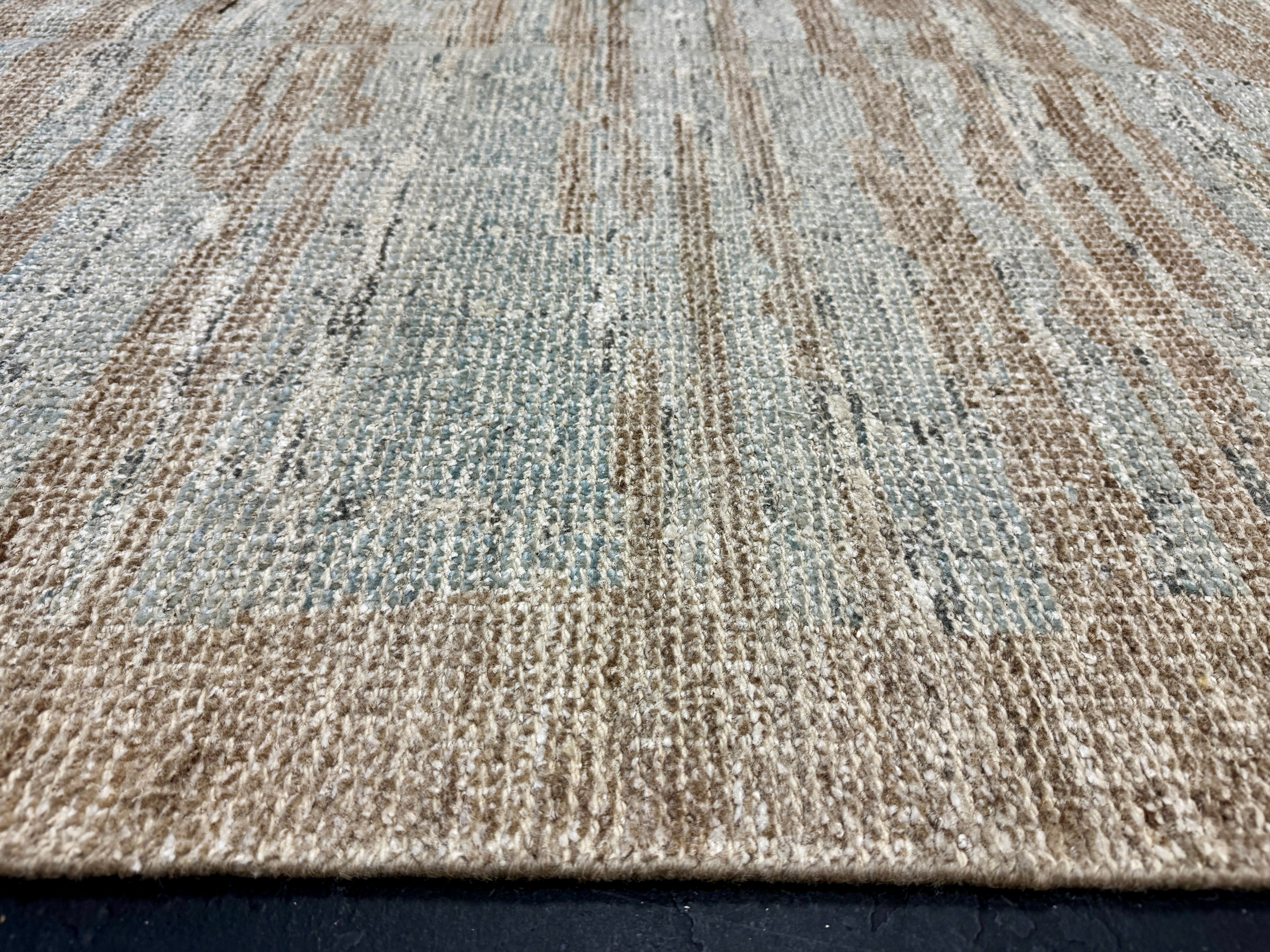 9’2 x 12’ Moroccan Style Rug Pure Soft Organic Wool Sea Foam Blue & Warm Beige LB38 Linda's Barn