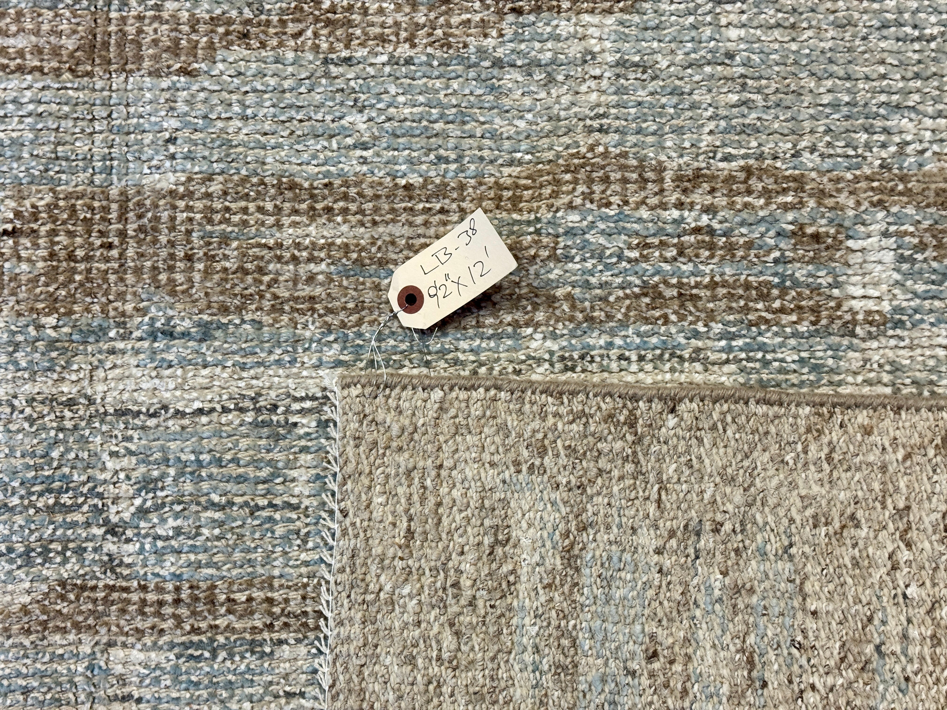 9’2 x 12’ Moroccan Style Rug Pure Soft Organic Wool Sea Foam Blue & Warm Beige LB38 Linda's Barn