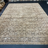 8’11 x 12’7 Persian Style Rug Pure Distressed Silk, Organic Wool + Allo Muted Camel, Browns & Gray LB22