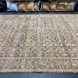 8’11 x 12’7 Persian Style Rug Pure Distressed Silk, Organic Wool + Allo Muted Camel, Browns & Gray LB22