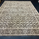 8’11 x 12’Persian Style Rug Pure Distressed Silk, Organic Wool + Allo Muted Browns, Taupe & Gray LB17