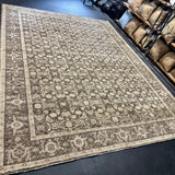 8’11 x 12’Persian Style Rug Pure Distressed Silk, Organic Wool + Allo Muted Browns, Taupe & Gray LB17