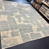 9’9 x 12’ Moroccan Style Rug Pure Soft Organic Wool Denim Blue & Creamy Ivory LB35