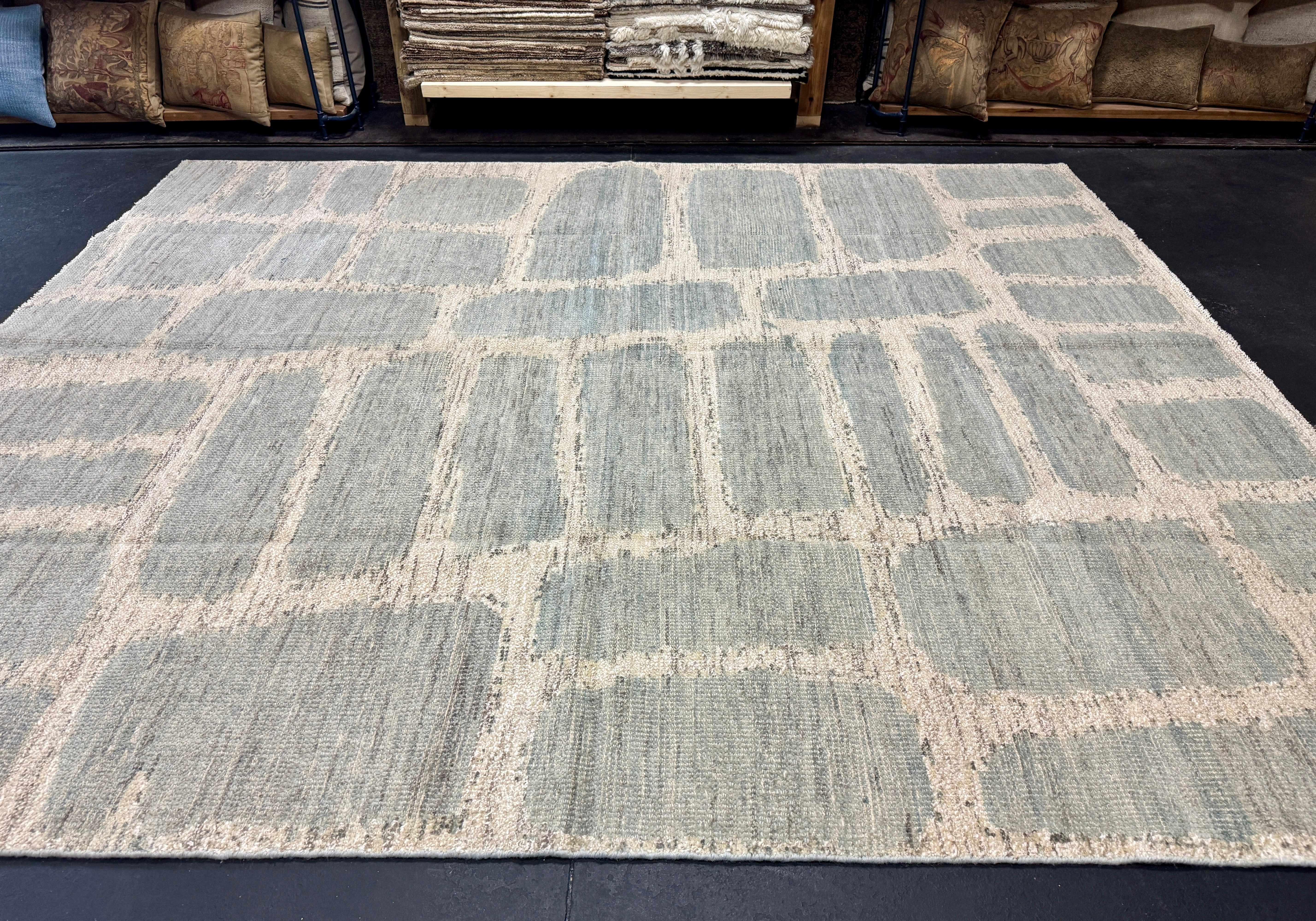 8’2 x 9’10 Moroccan Style Rug Pure Soft Organic Wool Denim Blue & Ivory LB34 Linda's Barn