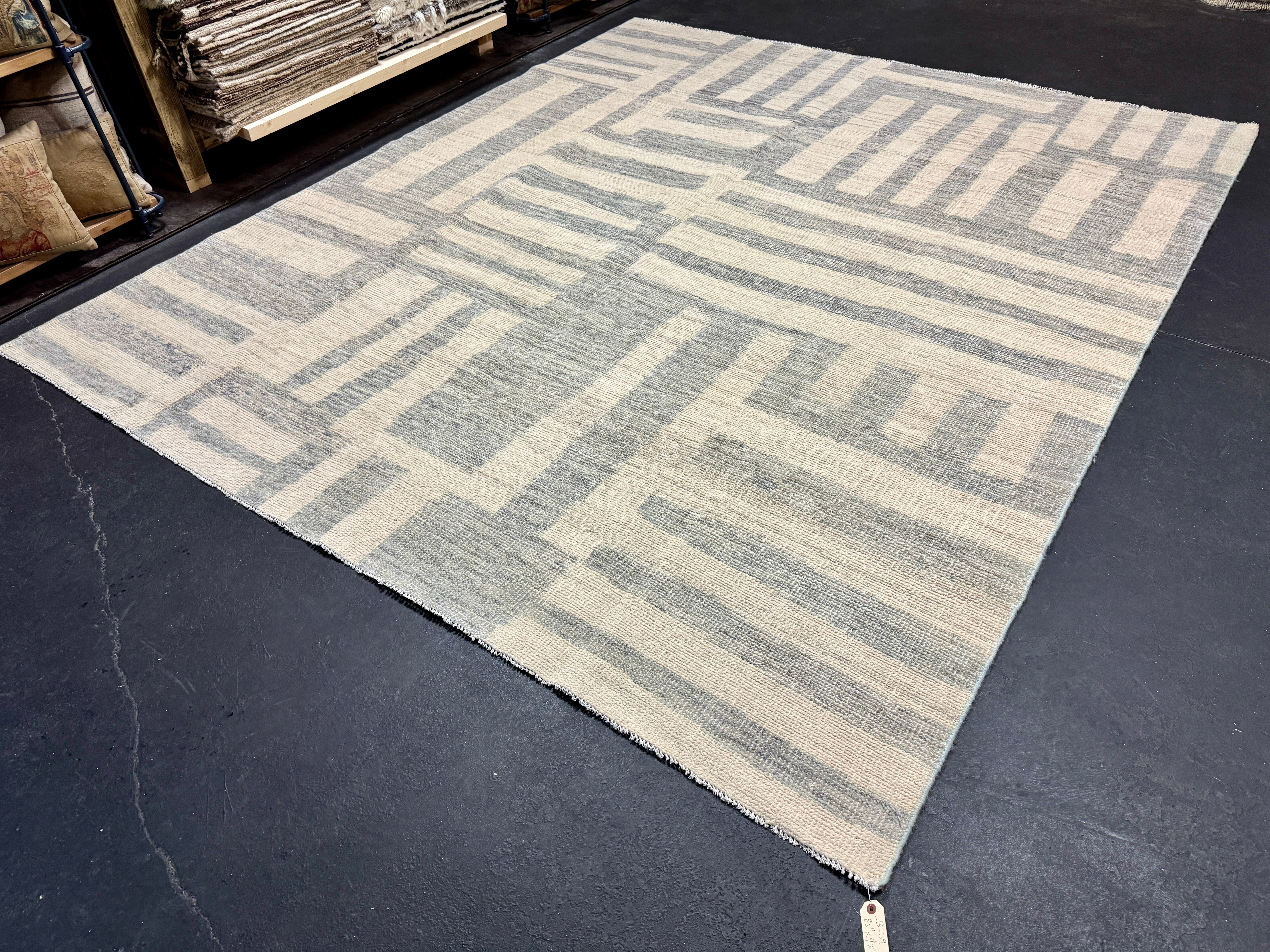 8’5 x 9’10 Moroccan Style Rug Pure Soft Organic Wool Denim Blue, Gray & Ivory LB39 Linda's Barn