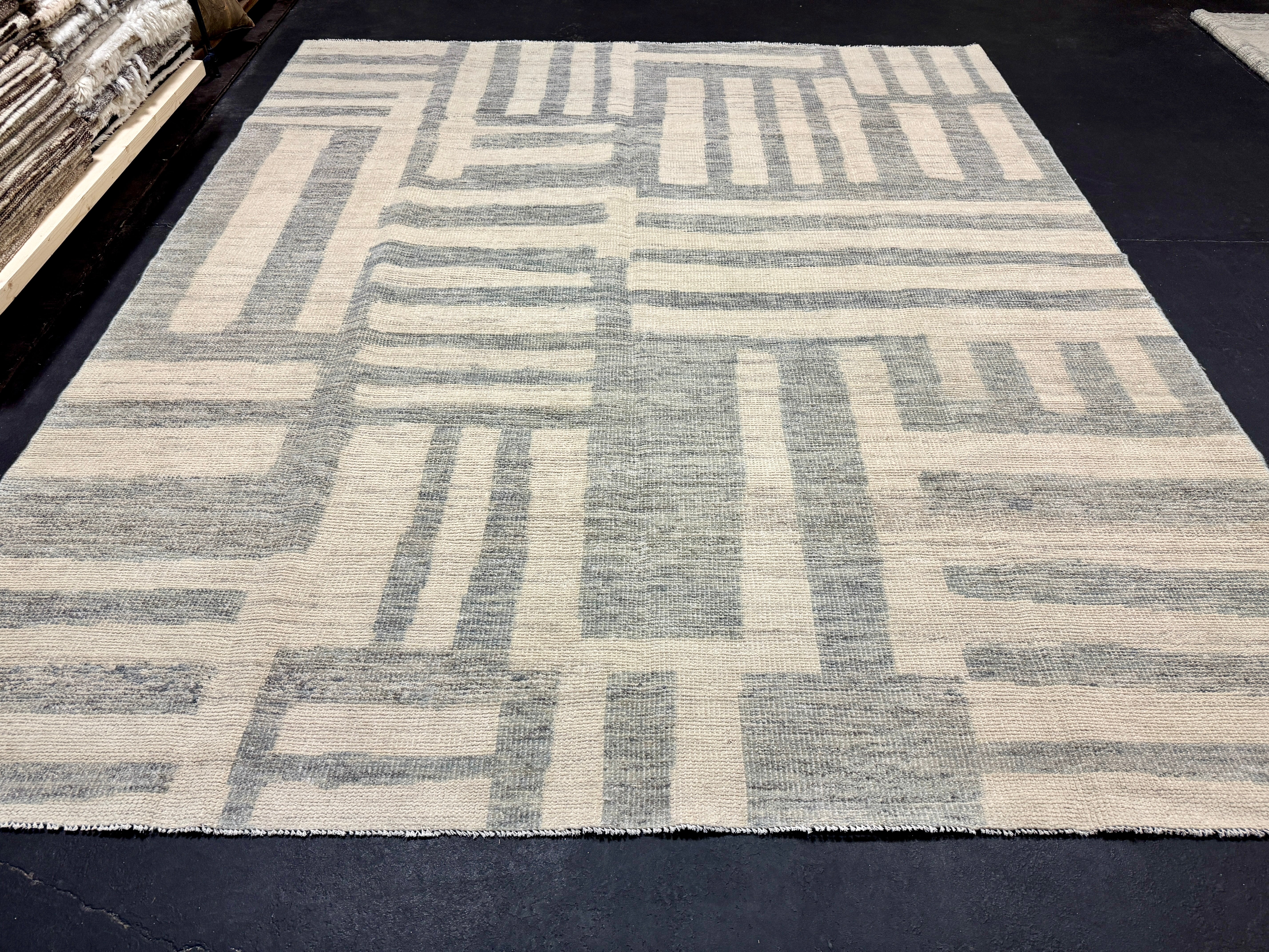 8’5 x 9’10 Moroccan Style Rug Pure Soft Organic Wool Denim Blue, Gray & Ivory LB39 Linda's Barn