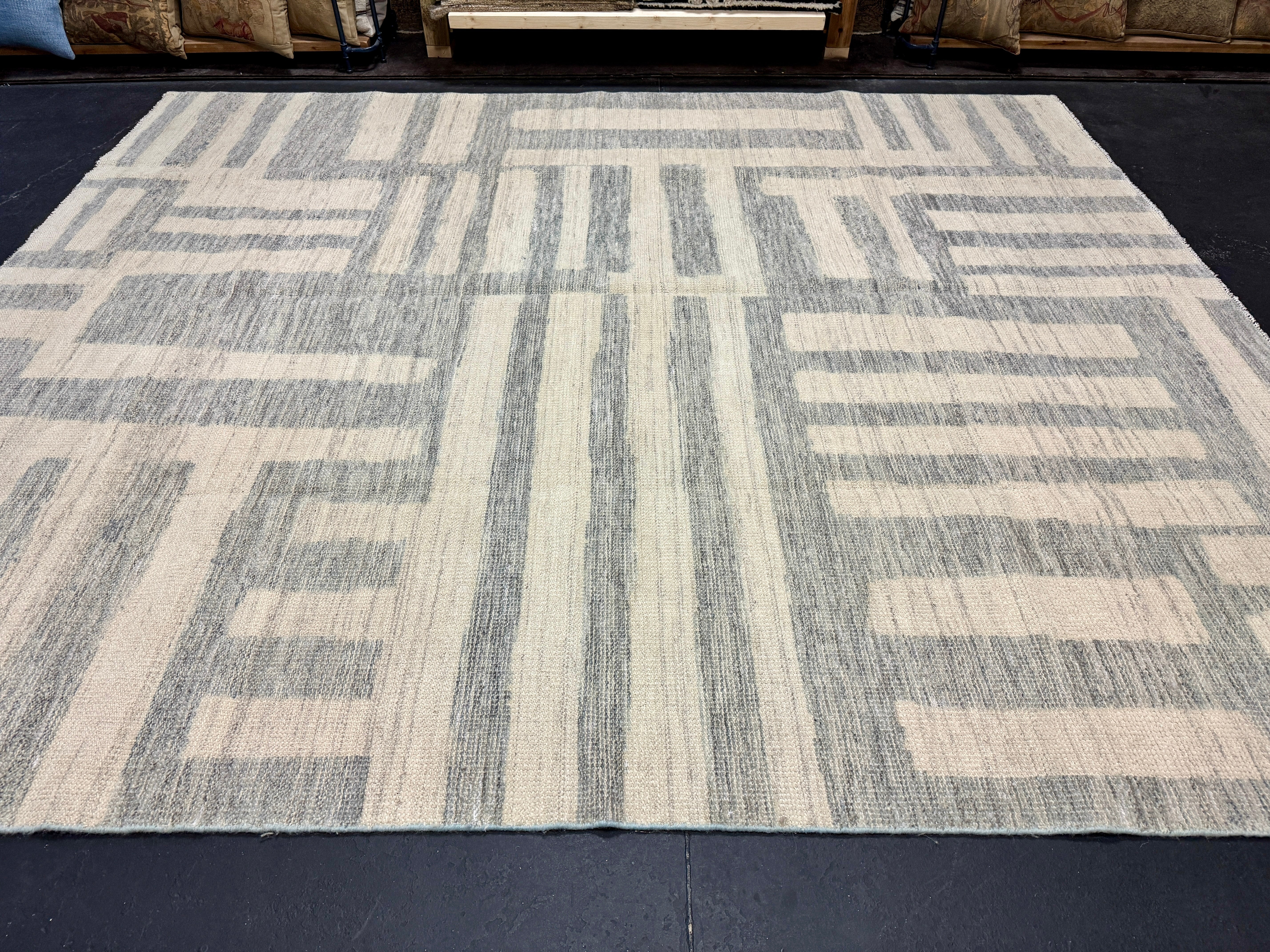 8’5 x 9’10 Moroccan Style Rug Pure Soft Organic Wool Denim Blue, Gray & Ivory LB39 Linda's Barn