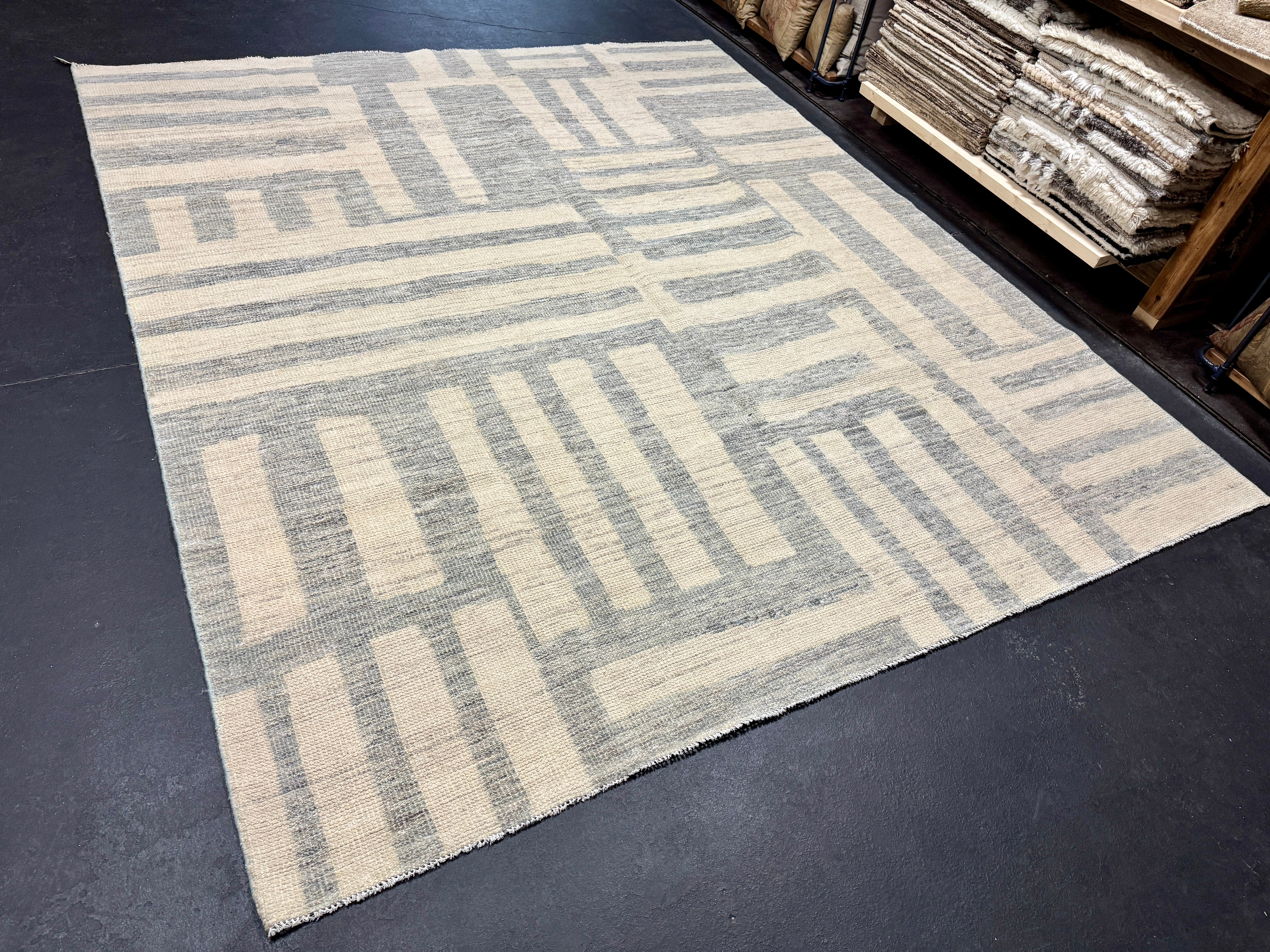 8’5 x 9’10 Moroccan Style Rug Pure Soft Organic Wool Denim Blue, Gray & Ivory LB39 Linda's Barn