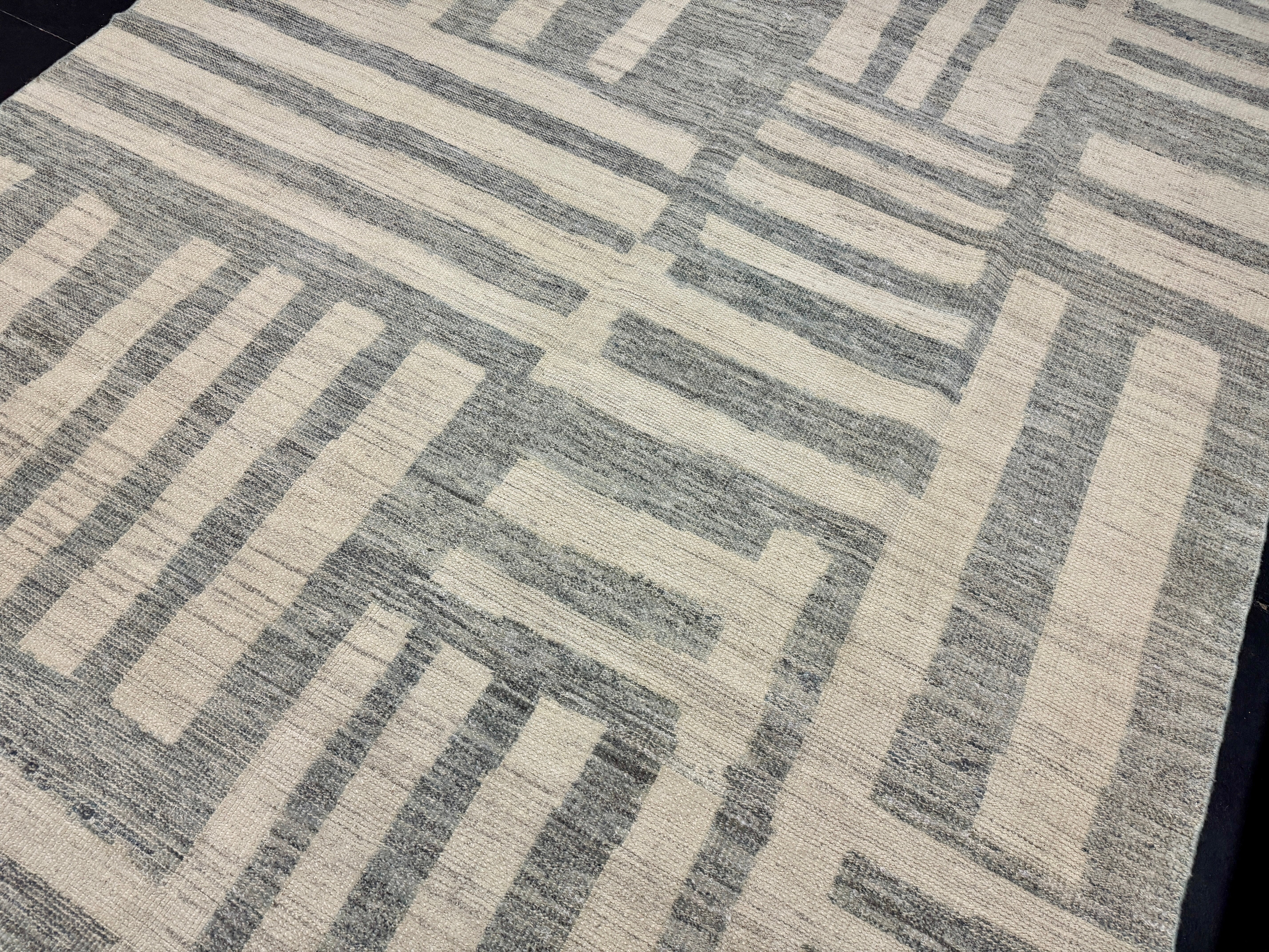 8’5 x 9’10 Moroccan Style Rug Pure Soft Organic Wool Denim Blue, Gray & Ivory LB39 Linda's Barn