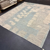 8’4 x 9’9 Moroccan Style Rug Pure Soft Organic Wool Denim Blue, Gray & Ivory Abstract LB33 Linda's Barn
