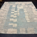 8’4 x 9’9 Moroccan Style Rug Pure Soft Organic Wool Denim Blue, Gray & Ivory Abstract LB33 Linda's Barn
