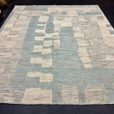 8’4 x 9’9 Moroccan Style Rug Pure Soft Organic Wool Denim Blue, Gray & Ivory Abstract LB33 Linda's Barn