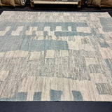 8’4 x 9’9 Moroccan Style Rug Pure Soft Organic Wool Denim Blue, Gray & Ivory Abstract LB33 Linda's Barn